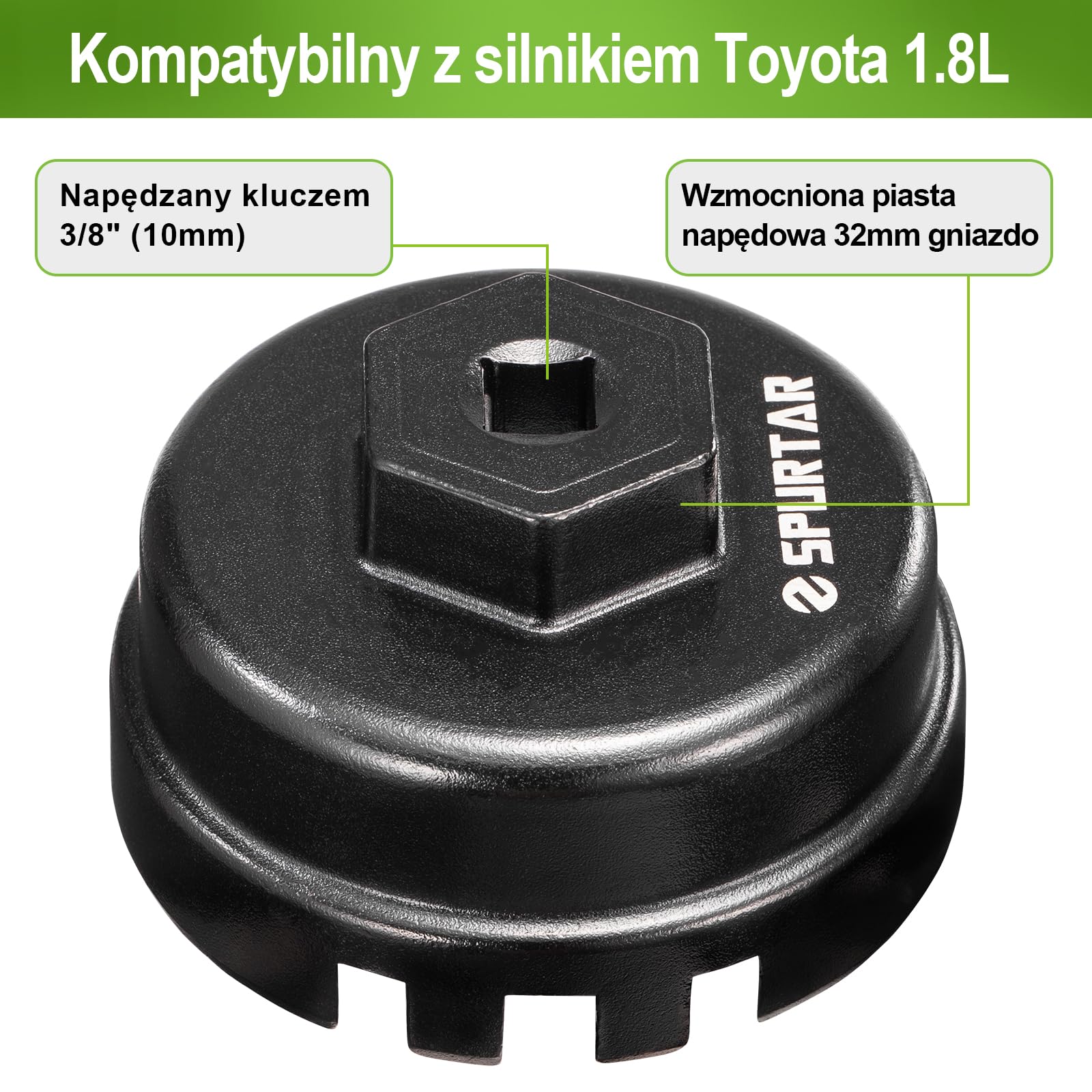 Spurtar Klucz do filtra oleju pasuje do Toyota 64mm 14 rowków 6 szczelin | do Corolla, Prius, Prius Prime, Prius V, Matrix, CT200h, Scion iM/iQ/xD, silnik 1.8L
