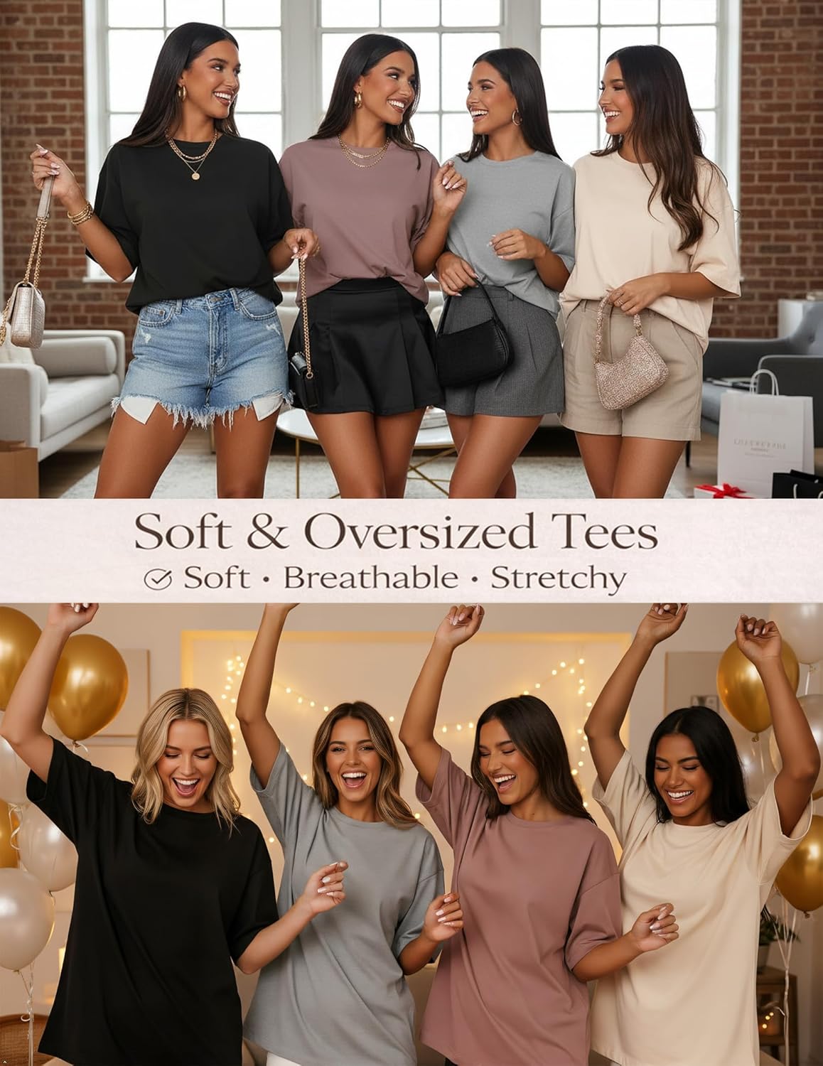 LETSEE 4 Pack Oversized Tshirts for Women Short Sleeve Workout Shirt Crew Neck Loose Fit Baggy Tee Tops Basic Clothes - Image 6