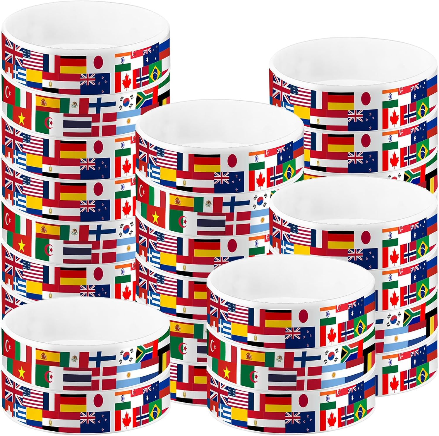 120 Pcs International World Country Flags Wristbands Silicone Bracelets American Flags Wristband International Sport Events Party Favor Around The World for School Office Festival Supplies