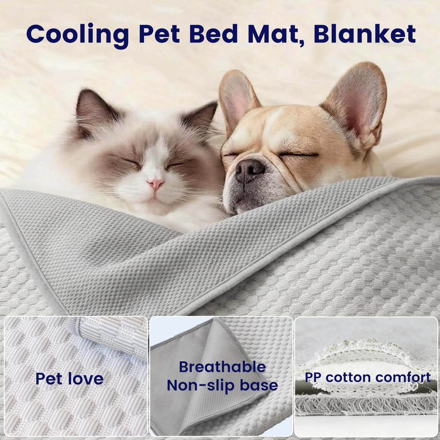 Dog Cooling Mat for Small Dogs, QMAX>0.4 Breathable Cool Pet Crate Pad Indoor for Cat with Chill Fiber and Innovative Mesh Base, Portable Washable Kennel Mat for Summer, 24"×19.6",Pearl Grey