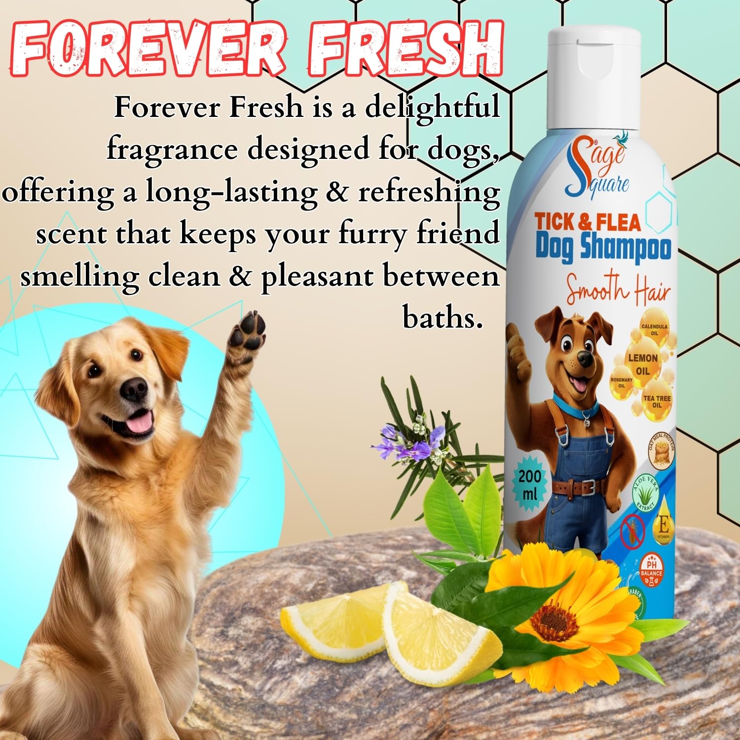 Sage Square Dog Shampoo Tick & Flea: Rid Your Dogs & Cats of Fleas, Ticks, & Other Pests, Eliminate Parasites, Soothe Skin, & Promote a Healthy Coat, Deodorizing Dog Shampoo (200ml Forever Fresh) 4