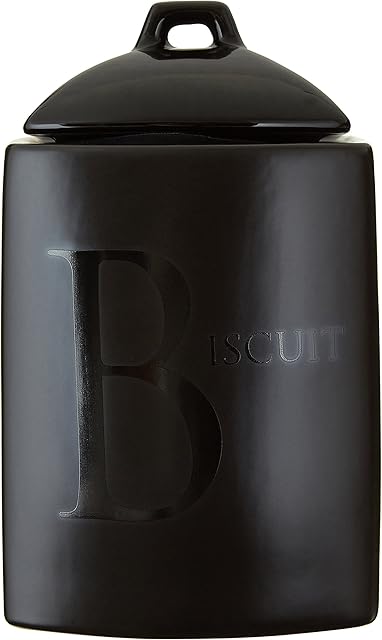 Premier Housewares Text Biscuit Jar Black Biscuit Tin Biscuit Tins Storage Ceramic Tea and Coffee Storage Jars Cookie Jars for Biscuits 14x15x23
