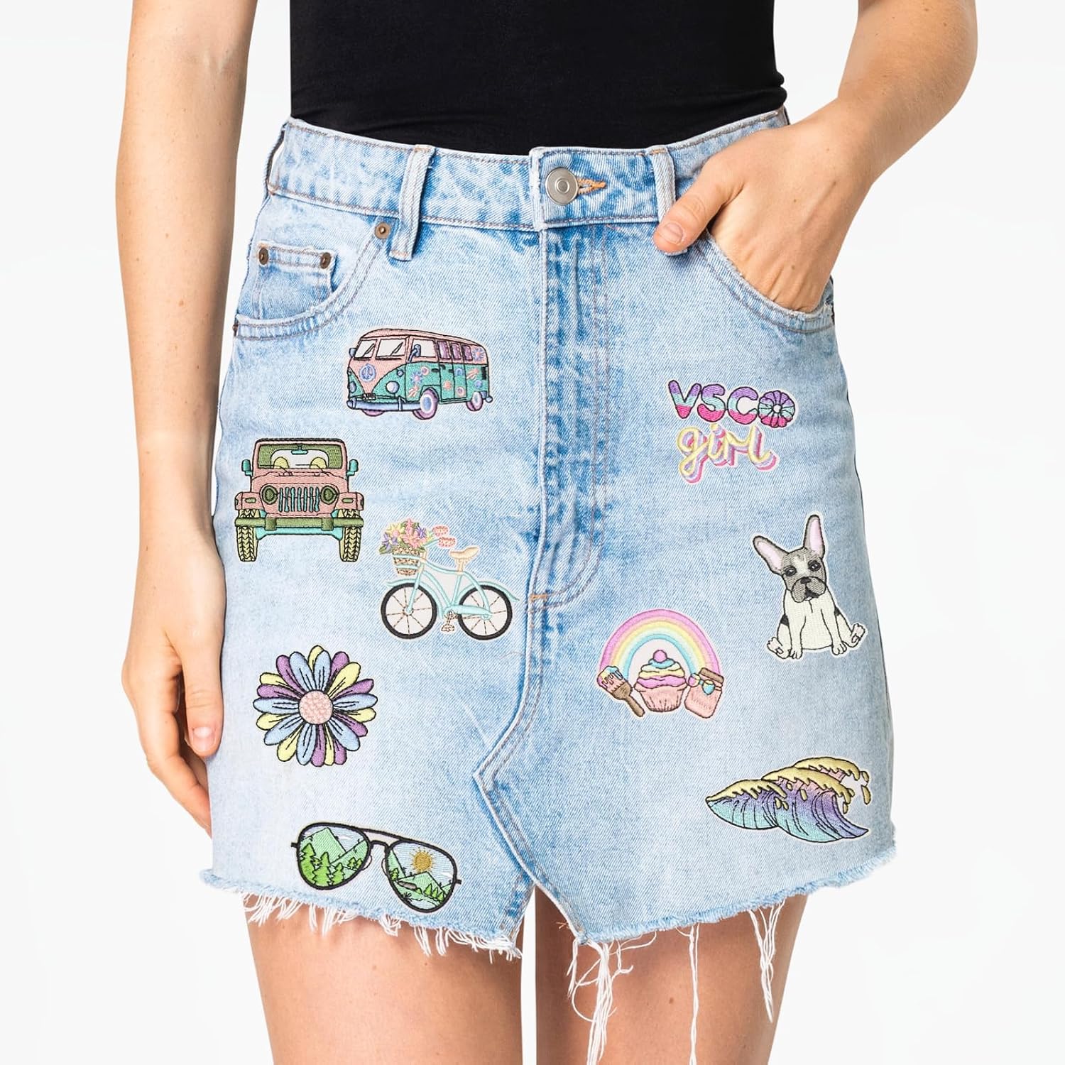 20PCS VSCO Girl Themed Iron-on Patches Set, Colorful Aesthetic Boho Beach Vibes Embroidered Repair Patches for Clothes, Applique image 2