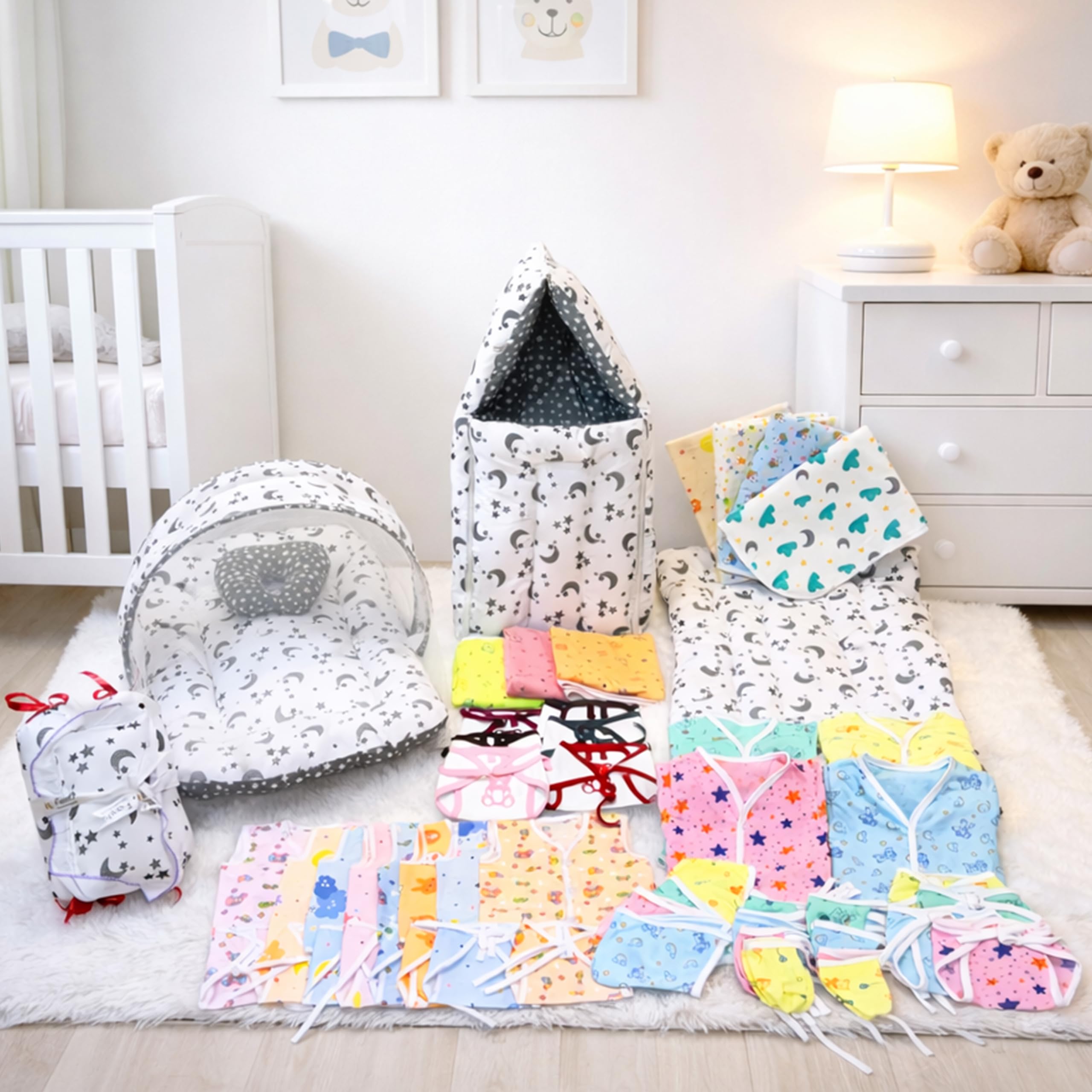 Infantbond 56 in 1 Baby Products All New Born Combo|Gift Set|Essentials|Hospital Kit|Clothes|Maternity Essentials|Infant Essentials|Baby Shower|Complete Daily Items Combo(0-6 Months) (Grey Moon) discount deal