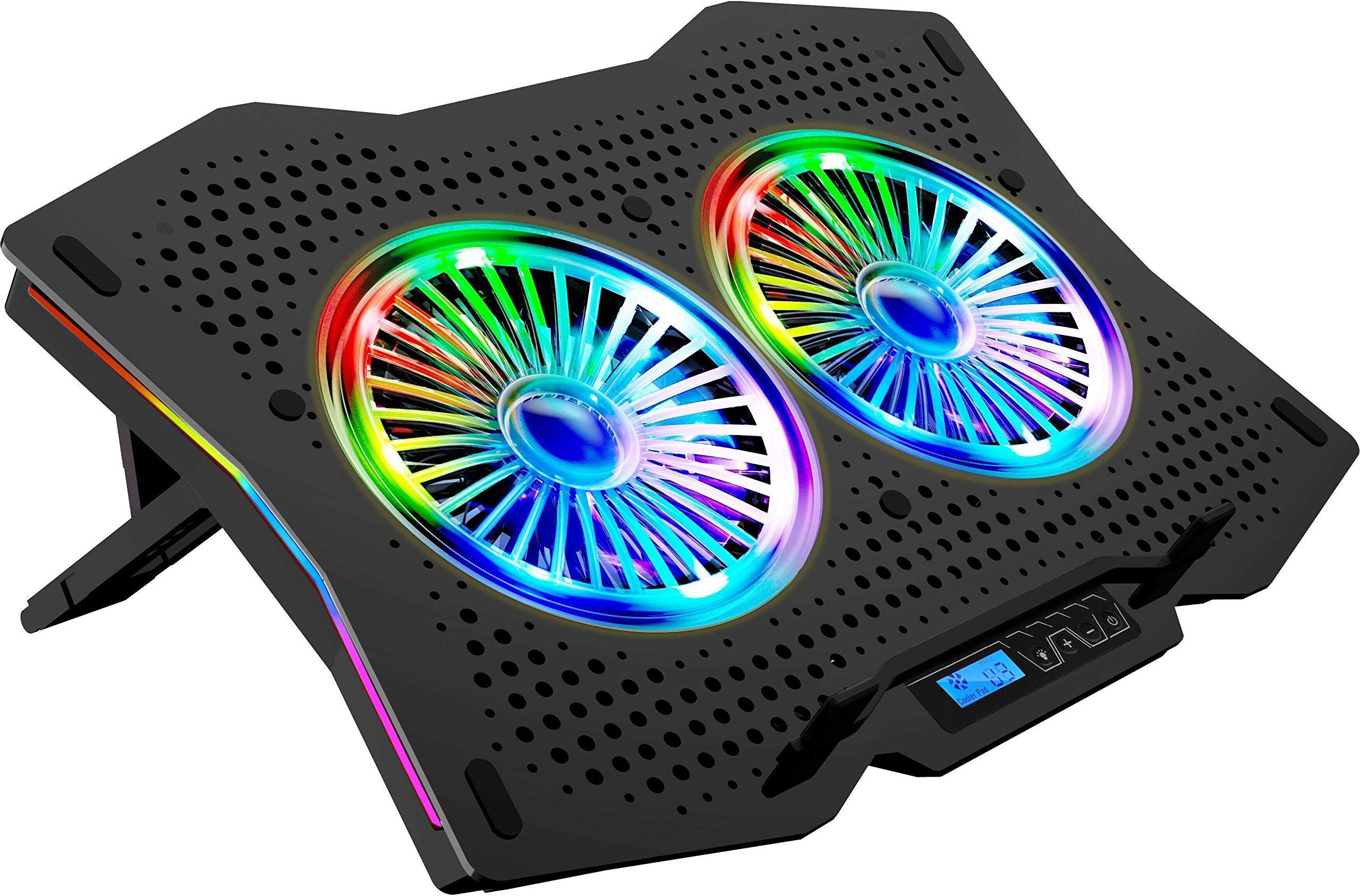 Live TechAir RGB Cooling Pad Full Bright RGB LED Lights Laptop Cooling Pad 2 Big Fans for 15-17.3 Inch Ergonomics Stand Multiple Angel Gaming Pad(Air)