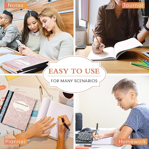 Miniatura 6 de Colarr Paquete de 12 cuadernos de composición de rayas anchas de 9.75 x 7.5 pulgadas, libros de composición de papel de mármol, varios colores