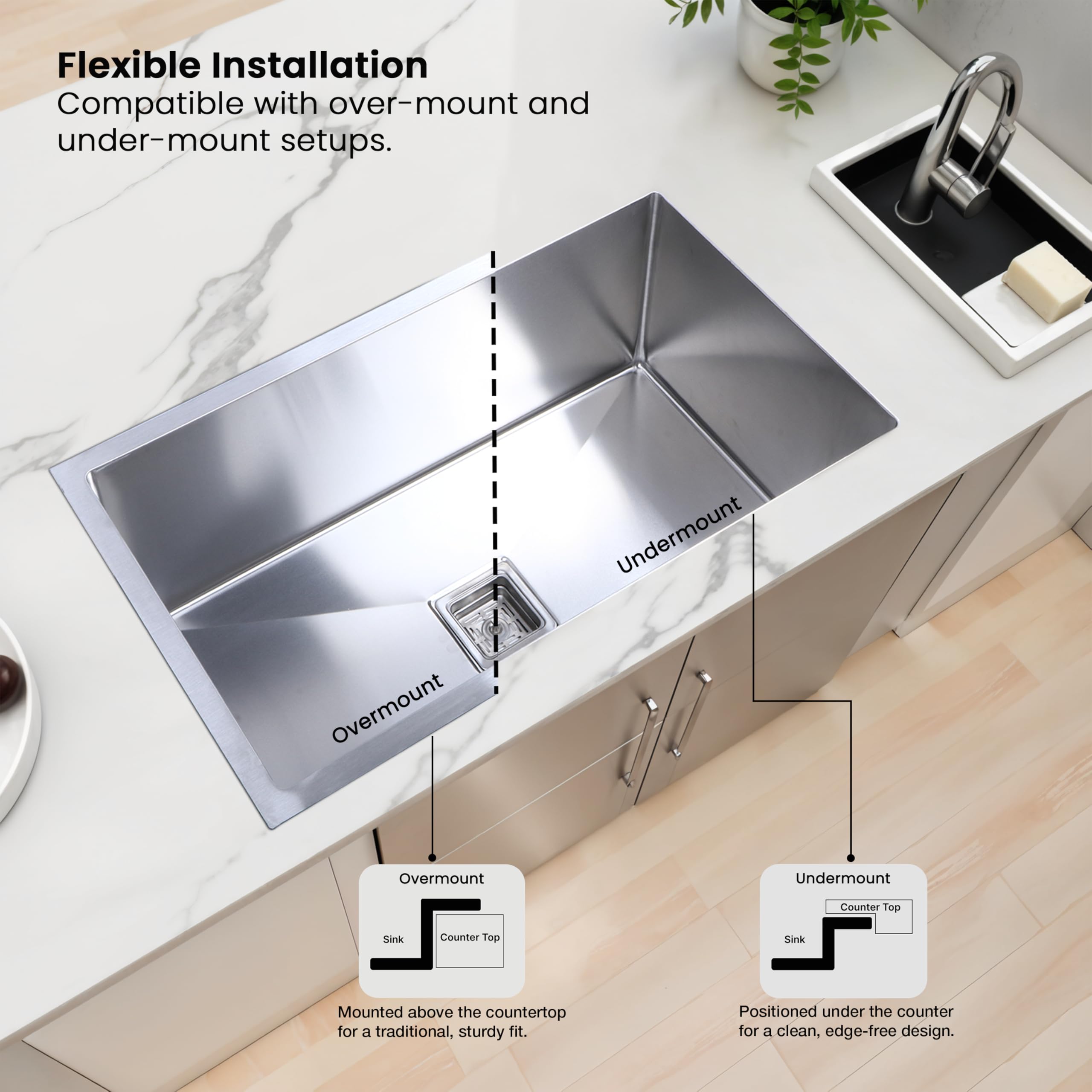 Ruhe Stainless Steel Kitchen Sink - 32" Handmade -6