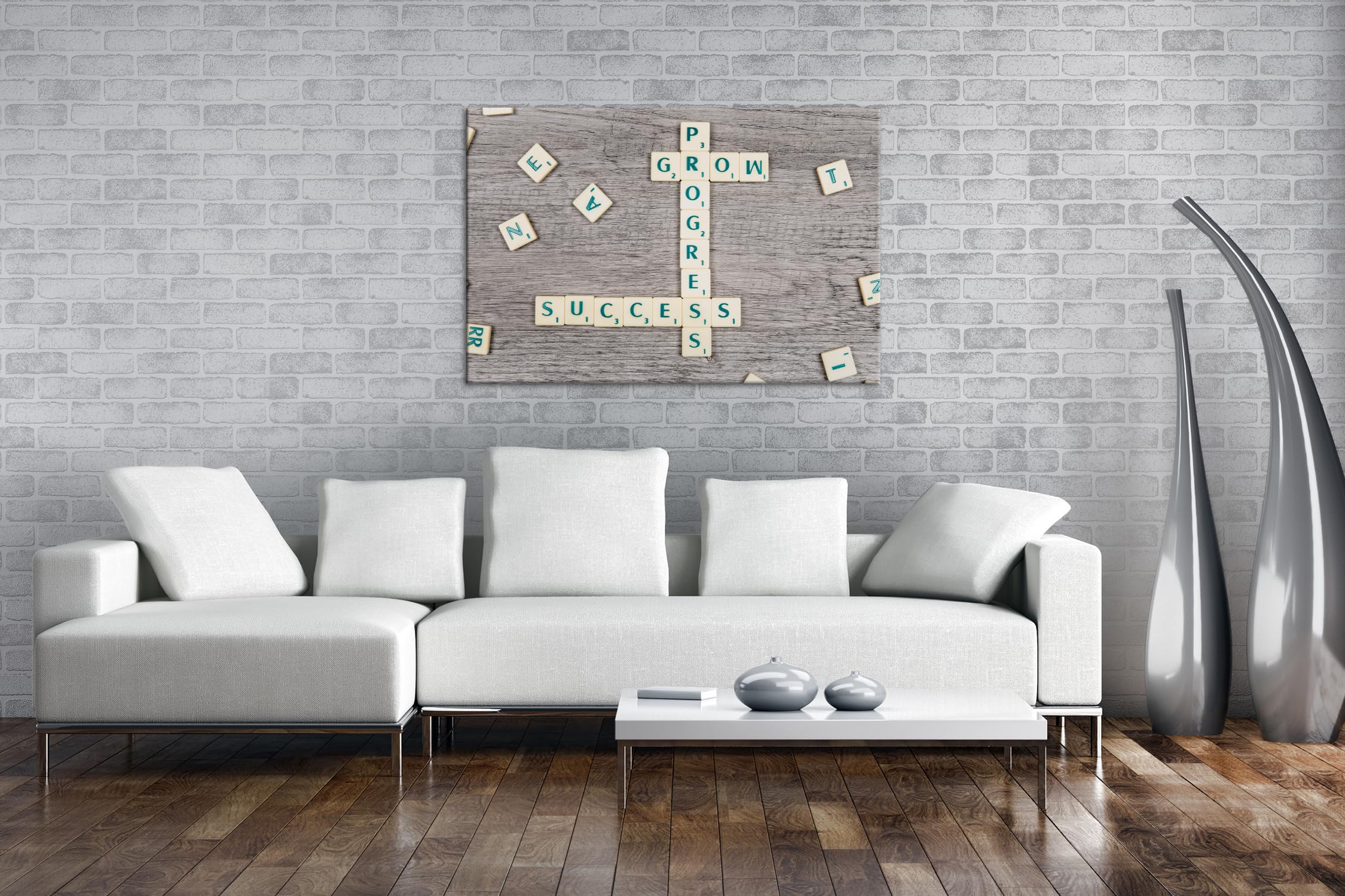 deyoli Crecimiento y éxito, como crucigrama de piedras de letras, formato: 120 x 80 cm, XXL, impresión artística sobre marco de madera, lienzo, mural, decoración de salón