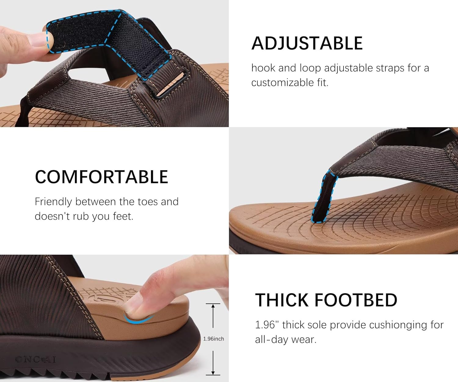 ONCAI Mens Orthopedic Flip Flops Men's Walking Sandals with Arch Support Sport Recovery Sandal for Man size 7-14 - Image 7