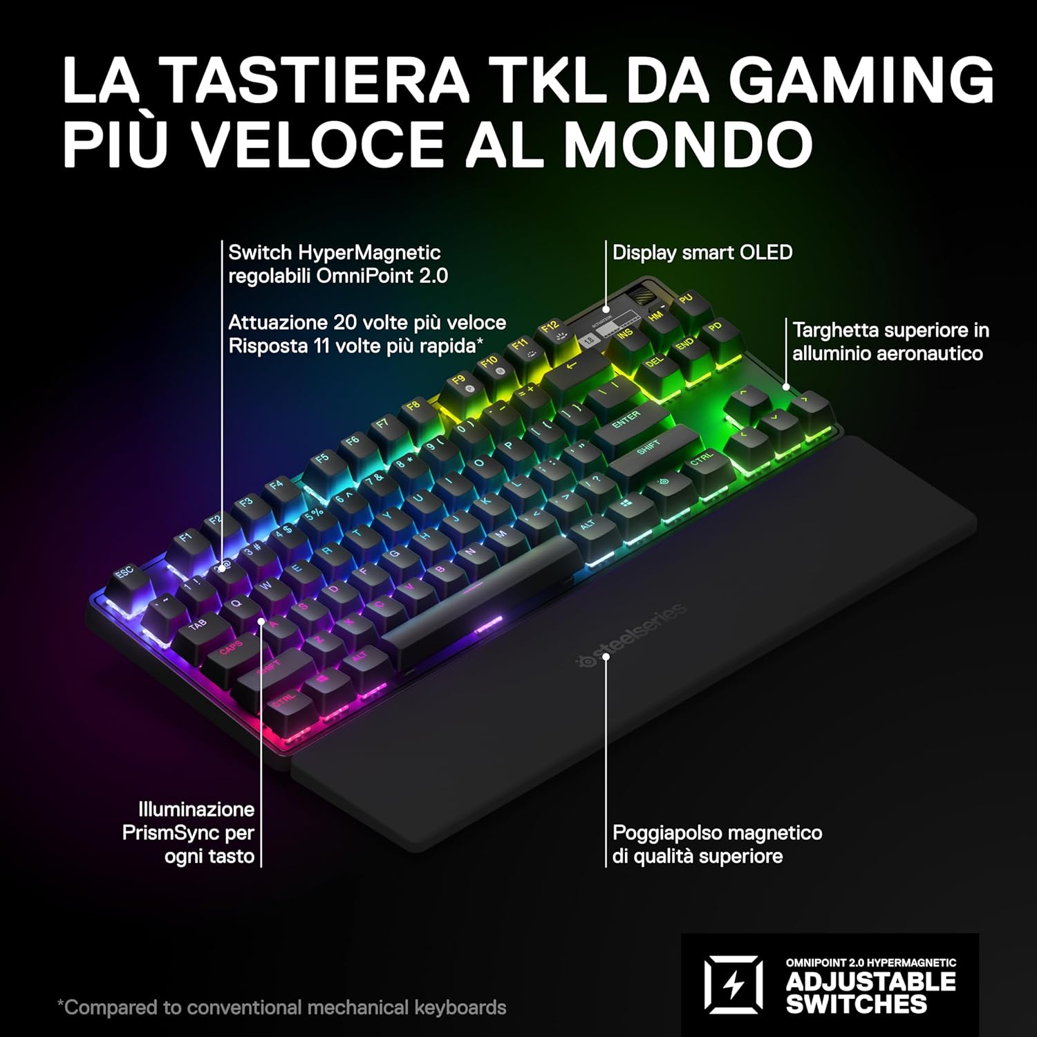 Apex Pro TKL Wireless HyperMagnetic Tastiera da gaming - La pi+¦ veloce al mondo - Attuazione regolabile - TKL - Copritasti in PBT - Bluetooth - 2,4GHz - USB-C- Layout Tedesco (QWERTZ) - Tastiera gaming - Immagine 2