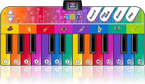 Miniatura 8 de Play22 Alfombrilla de piano de suelo de 6 pies para niños pequeños, tapete de juego de piano gigante, 24 teclas, 8 instrumentos musicales, volumen