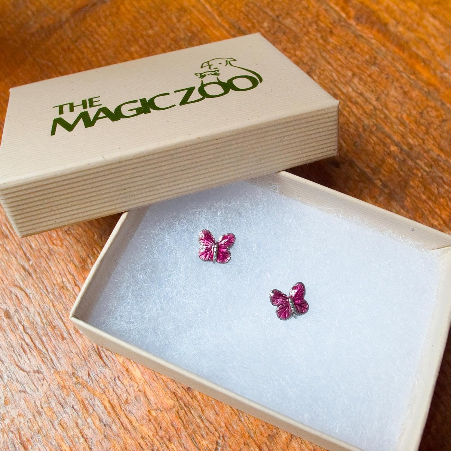 Enamel Fuchsia Butterfly Post Earrings by The Magic Zoo