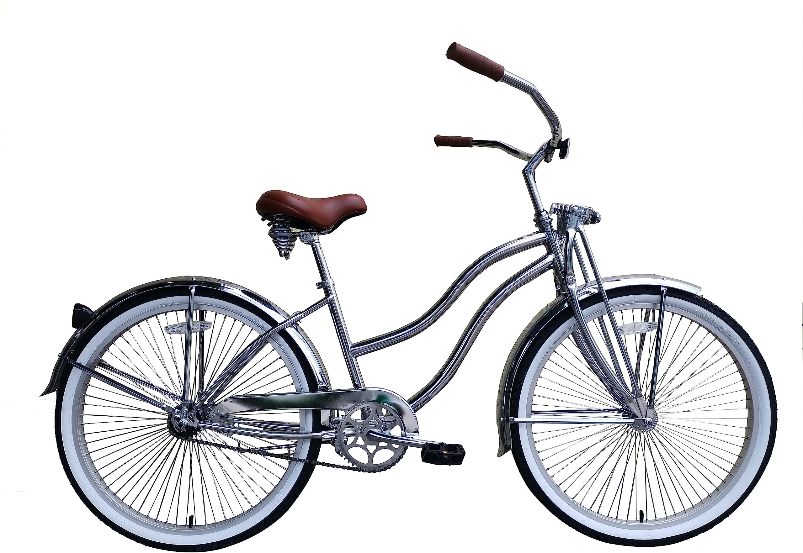 Cougar 26-in Retro Beach Cruiser for Adults, Female/Male Style Stretch Cruiser Bike, Single Speed,High Rise Handlebar-Chrome