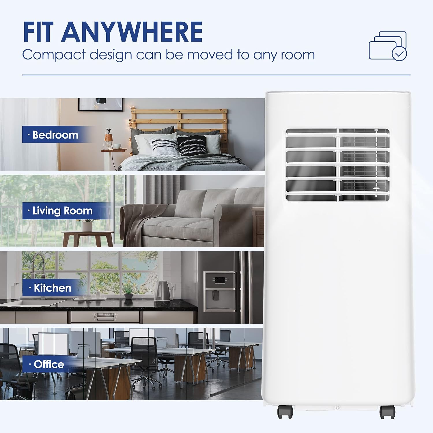 EUHOMY 8000 BTU Portable Air Conditioner Dehumidifier, Portable Ac Unit With Remote Control, Floor Air Conditioner With Window Installation Kit For Room, Office, Dorm, Bedroom, White