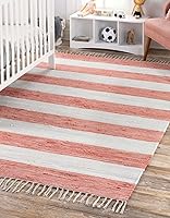 Vista 4 de Unique Loom Chindi Rag Collection - Alfombra a rayas (2 pies 2 pulgadas x 3 pies 1 pulgada, rectangular, coral y marfil)
