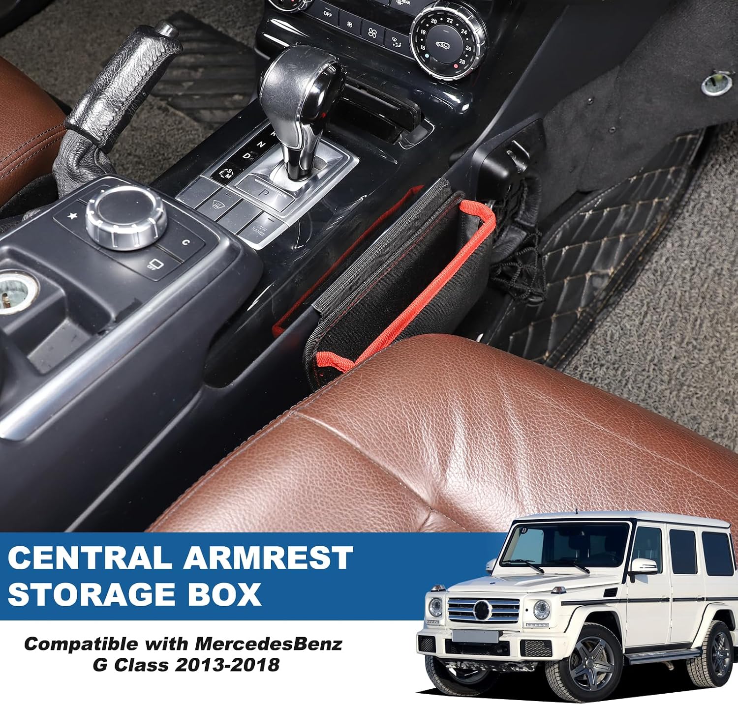 Center Console Hanging Organizer Storage Bag Gear Shift Storage Bag Compatible with Mercedes Benz G Class W463 G63 G65 G55 G500 G550 G350d 2004-2018 Car Side Pocket Organizer (Red)