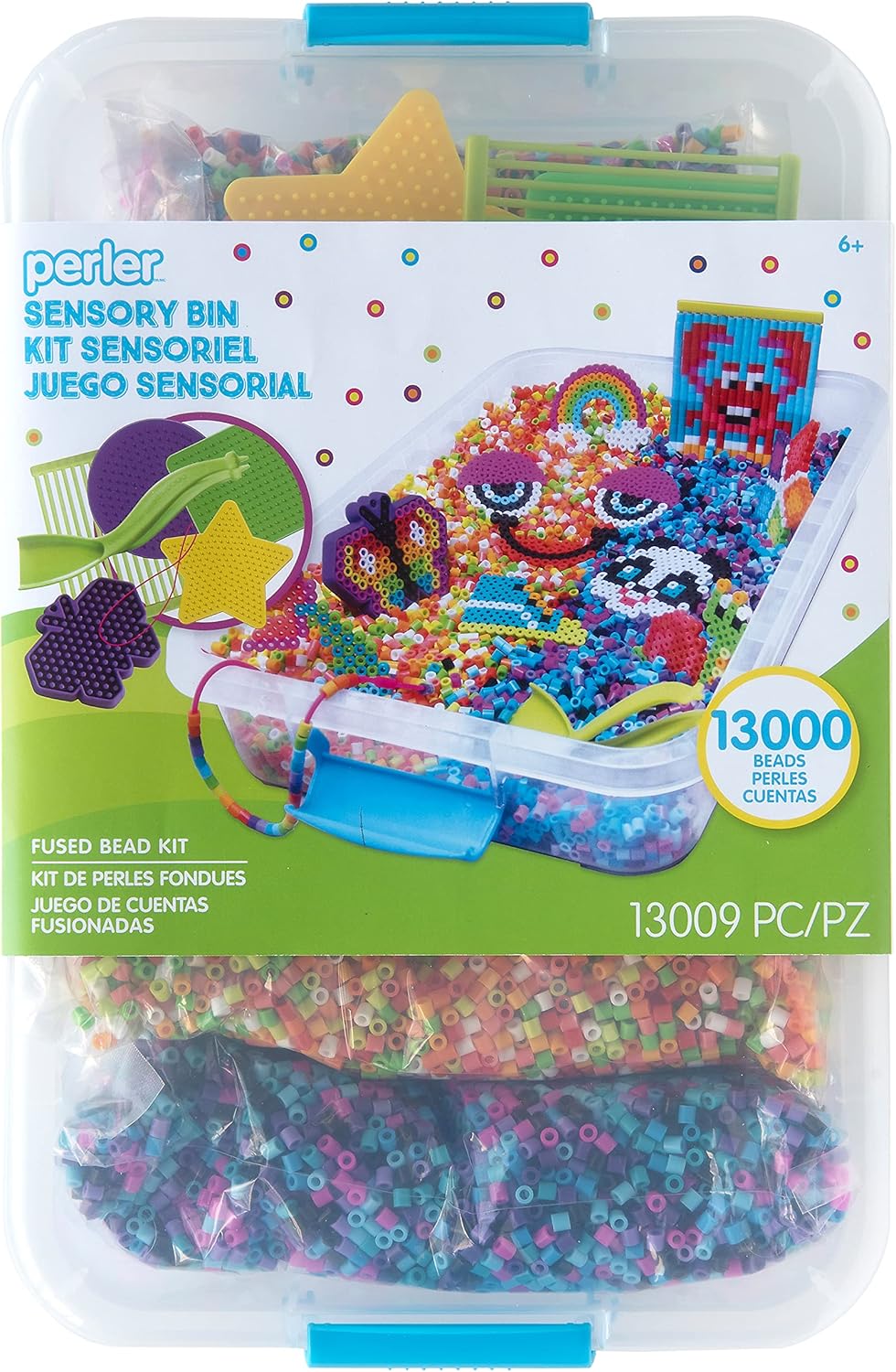 Perler 80-57032 Tactile Play Sensory Bin Fused Bead Activity Kit with Patterns for Kids, Multicolor, 13009pcs