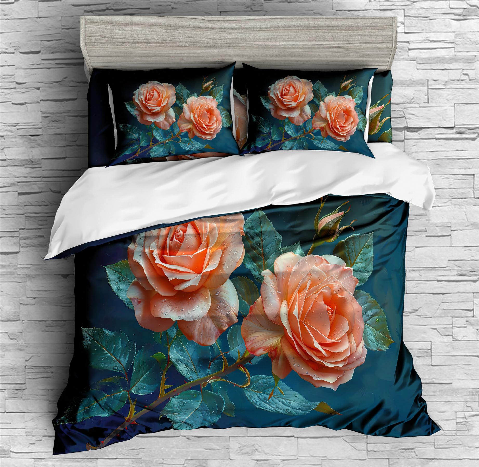 REALIN Copripiumino Rosa Sofisticata Rosa Fiorita Set Biancheria Letto Floreale,3/4PCS Copripiumini/Lenzuola/Federe,Singolo,Matrimoniale,King (A,King-220×230cm-3PCS)