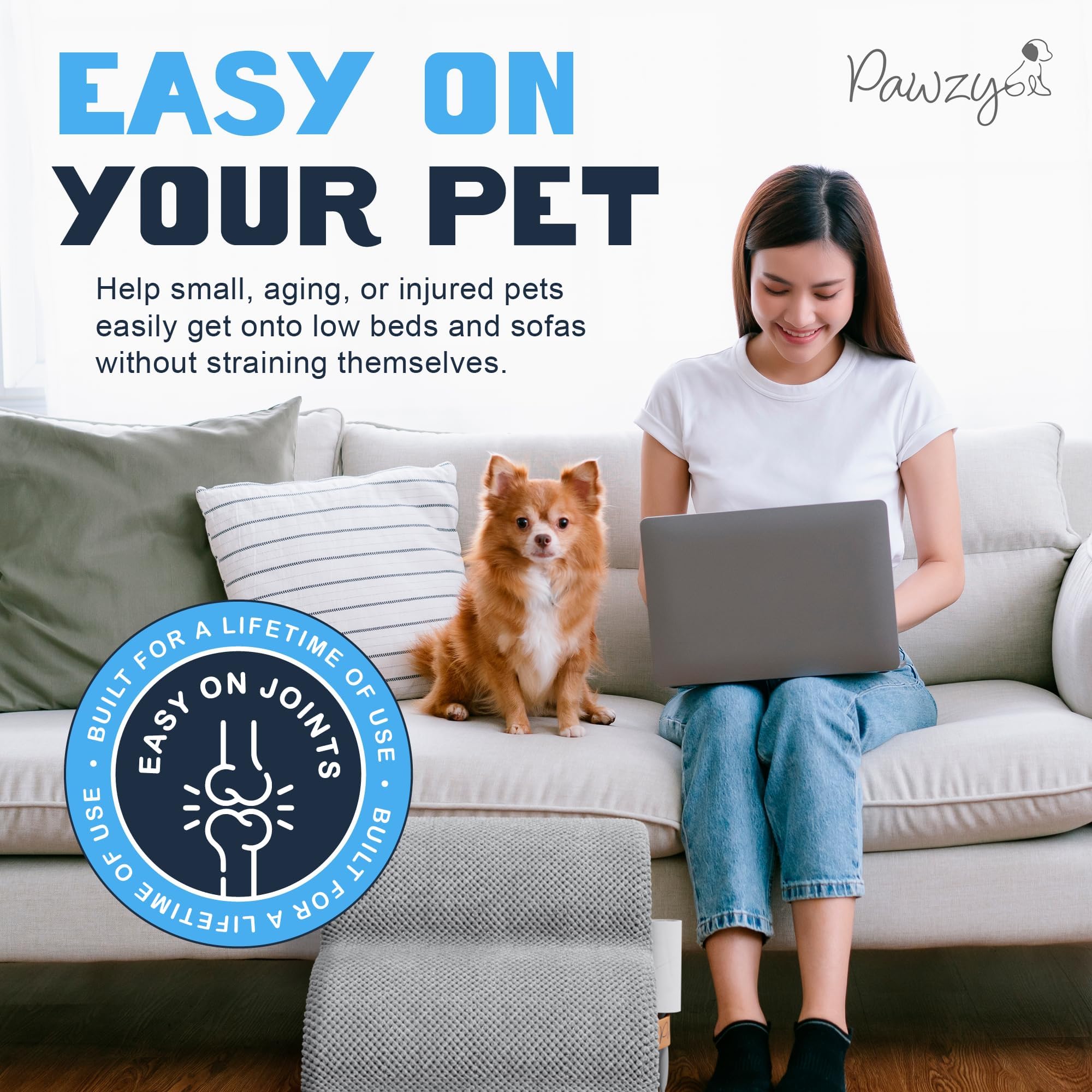PAWZY Scaletta per animali domestici in schiuma per letto, divano o finestra, copertura prefissata, ampia scaletta per cani, impermeabile, base antiscivolo, a 4 livelli, per cani di piccola taglia,