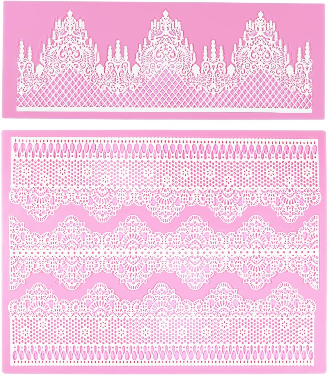 FYZ BrothersEmbossing Lace Fondant Molds, Multi Circle Flowers Lace Mat Wedding Cake Decoration Tool, Rattan Shaped Cupcake Mat Silicone Molds Set of 2