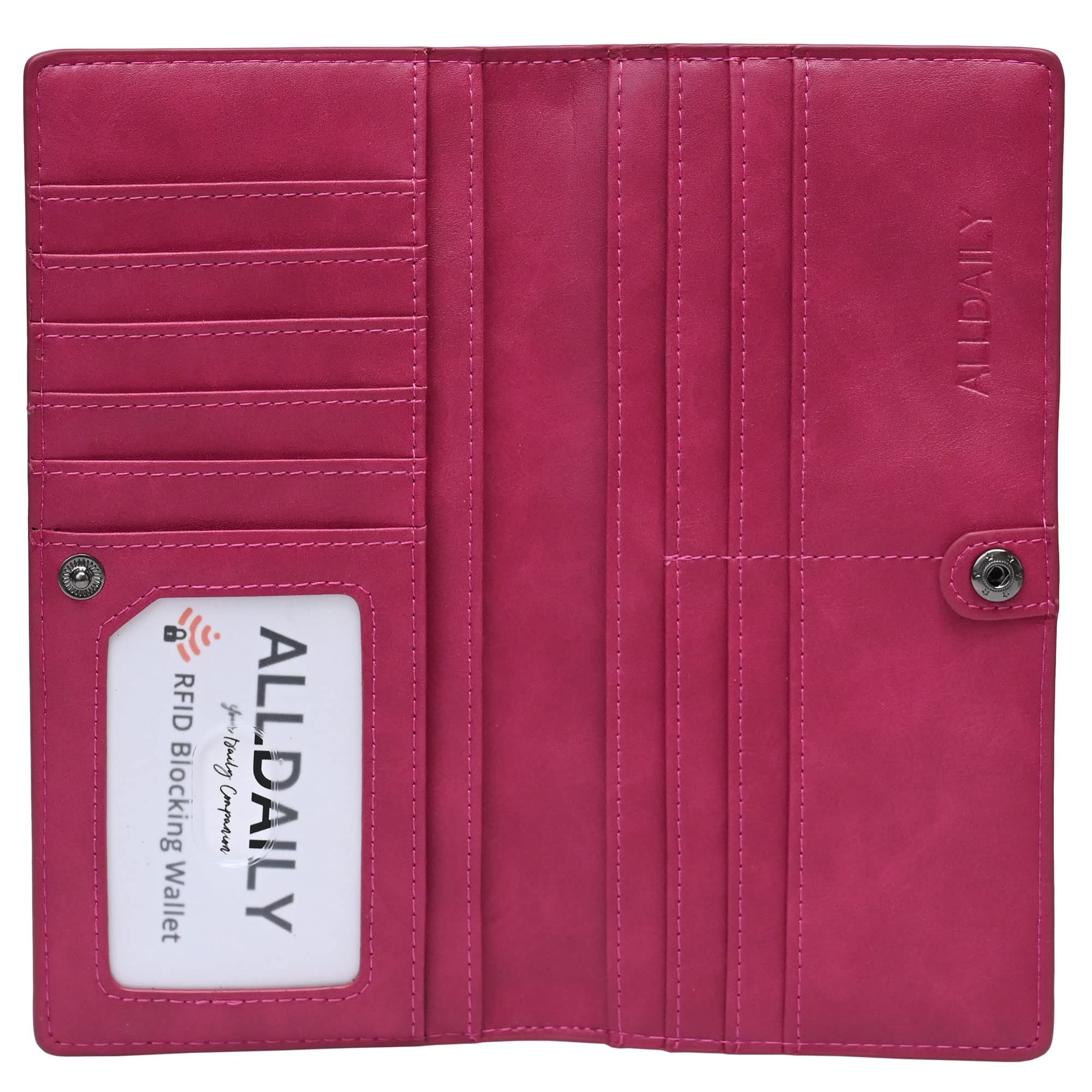 Alldaily Ultra Slim Thin Women Wallet RFID Blocking Credit Card Holder Bifold Long Ladies Billfold (Fuchsia Purple)