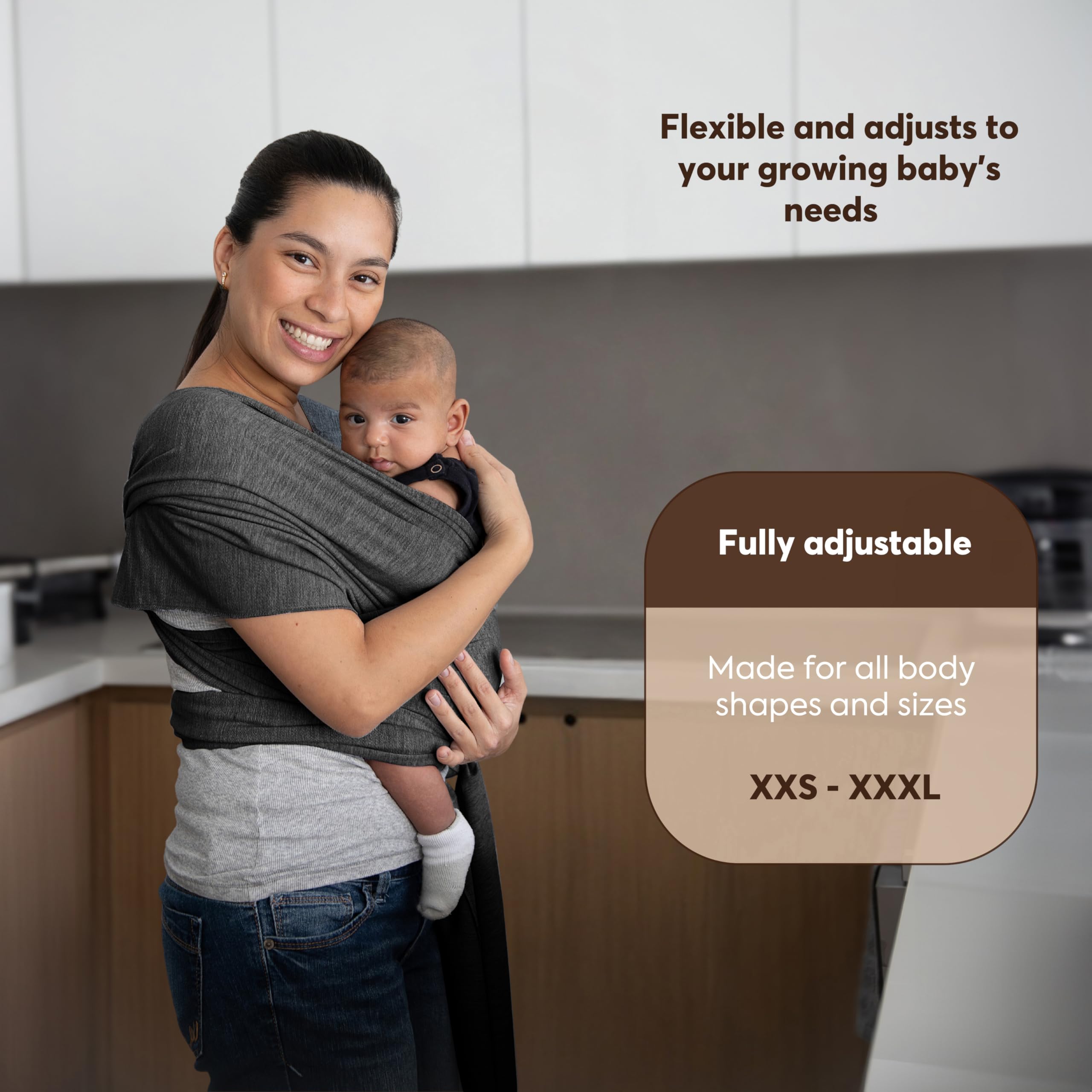 ELDOMA Dark Grey Baby Wrap Carrier - Lightweight, Breathable Baby Sling, Hands Free Baby Carrier Sling, Baby Carriers for Newborn, Infant — view 3