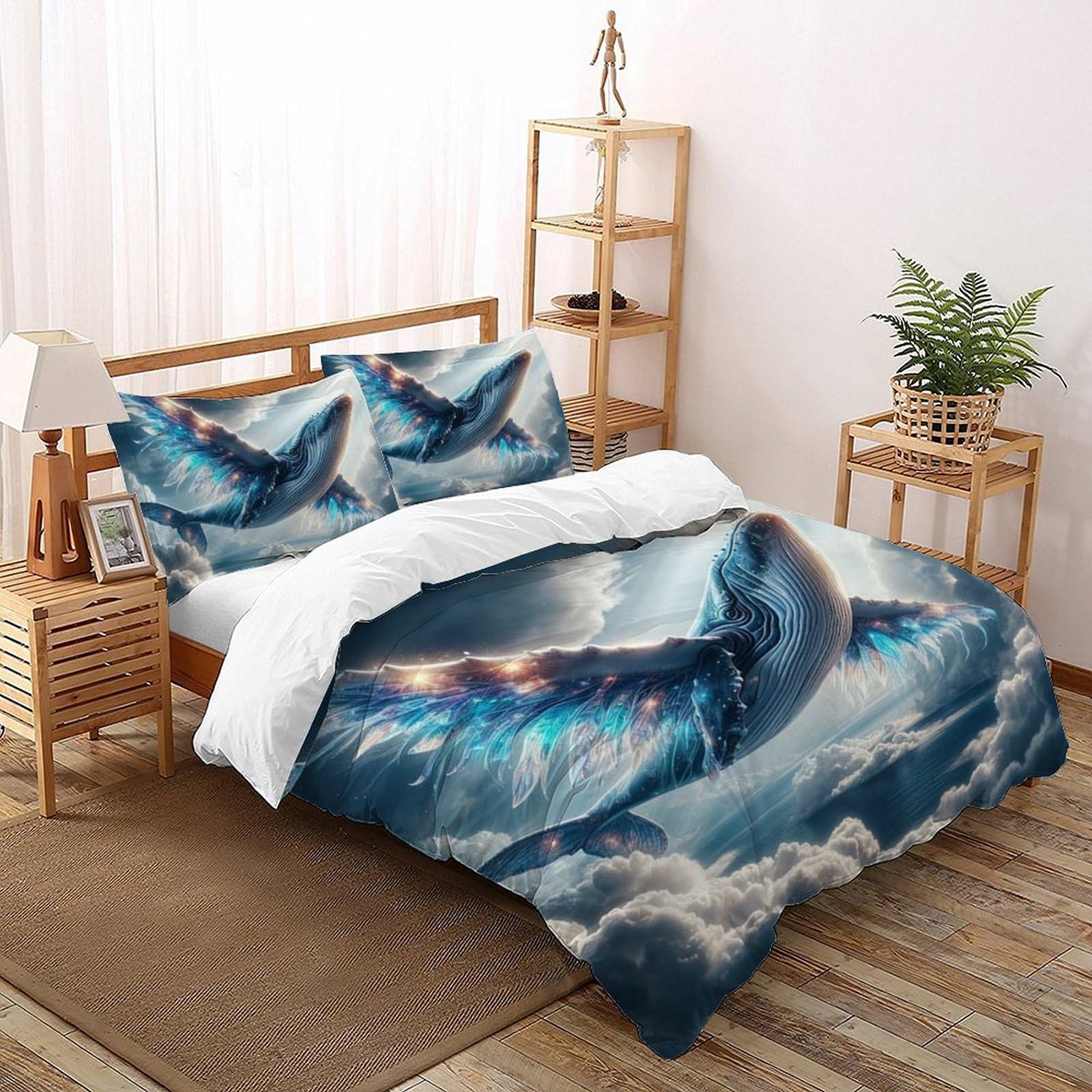 Housses de couettes anti-plis baleine flying pour lit double 3 pièces sans repassage