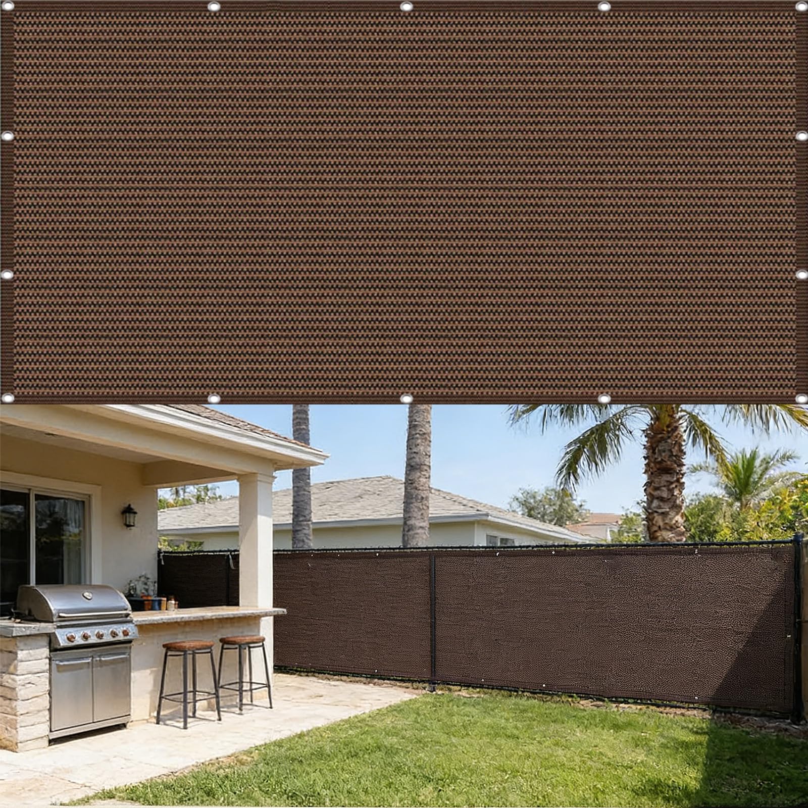 Brise vue pour balcon 115x380 cm brun avec oeillets et corde