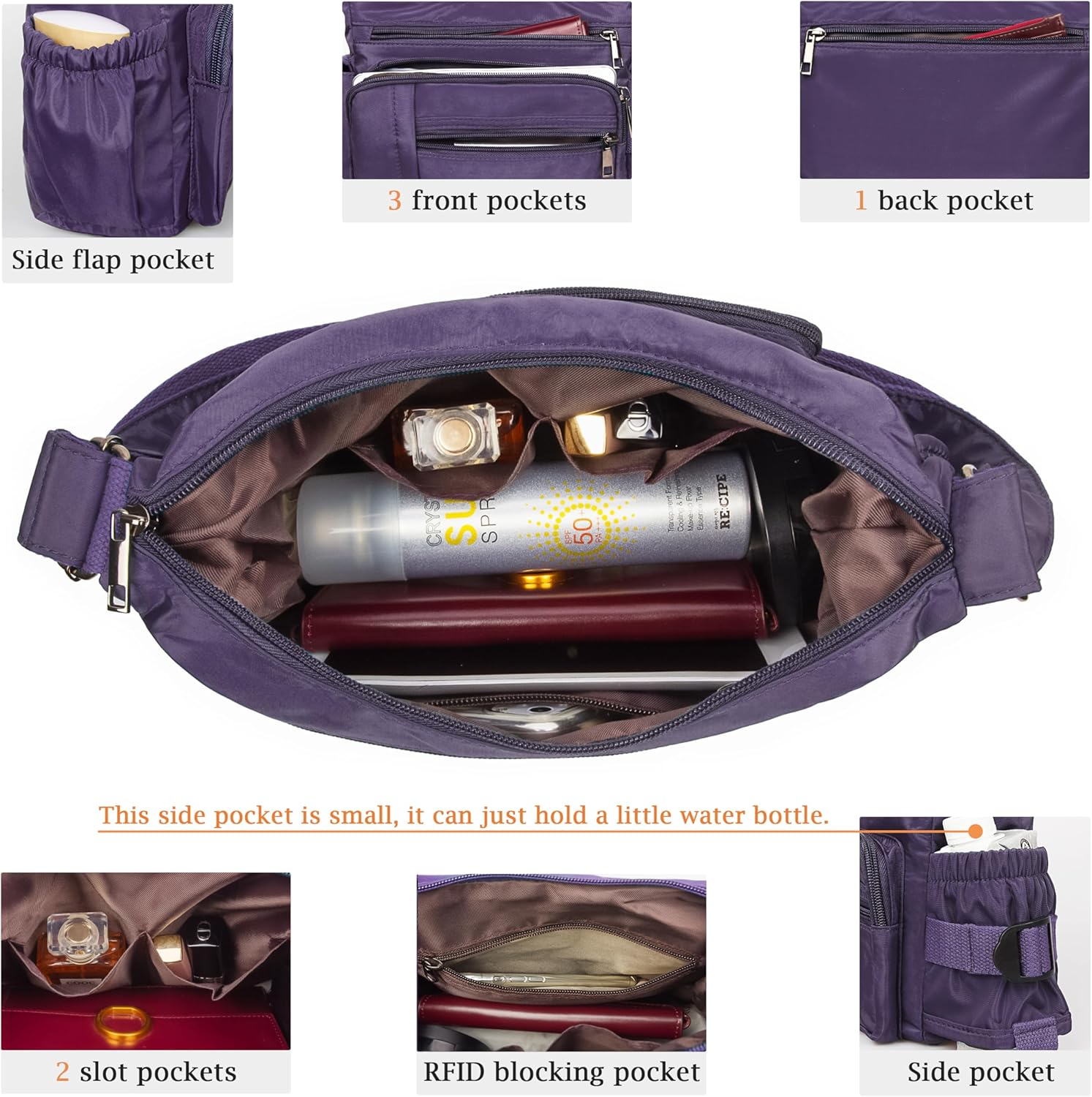 VOLGANIK ROCK RFID Anti Thief Crossbody Bag for Women Waterproof Shoulder Bag Messenger Bag Casual Nylon Purse Handbag