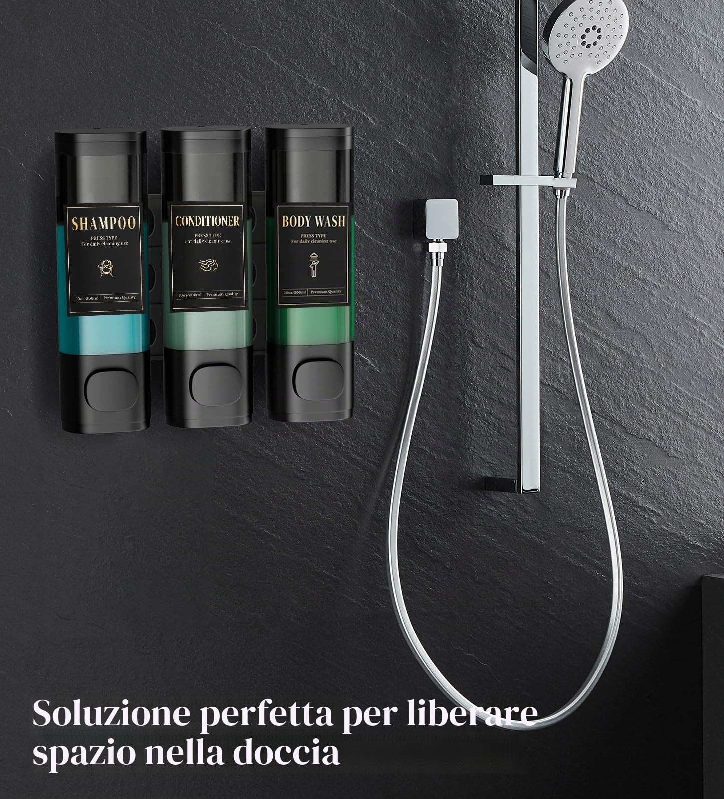 Luxspire Dispenser per Shampoo, Dispenser per Sapone da Doccia 3 Scomparti | Distributore da Parete con Serratura, Grande Capacità 900 ml, Senza Foratura, per Shampoo e Bagnoschiuma, per Bagno, Hotel