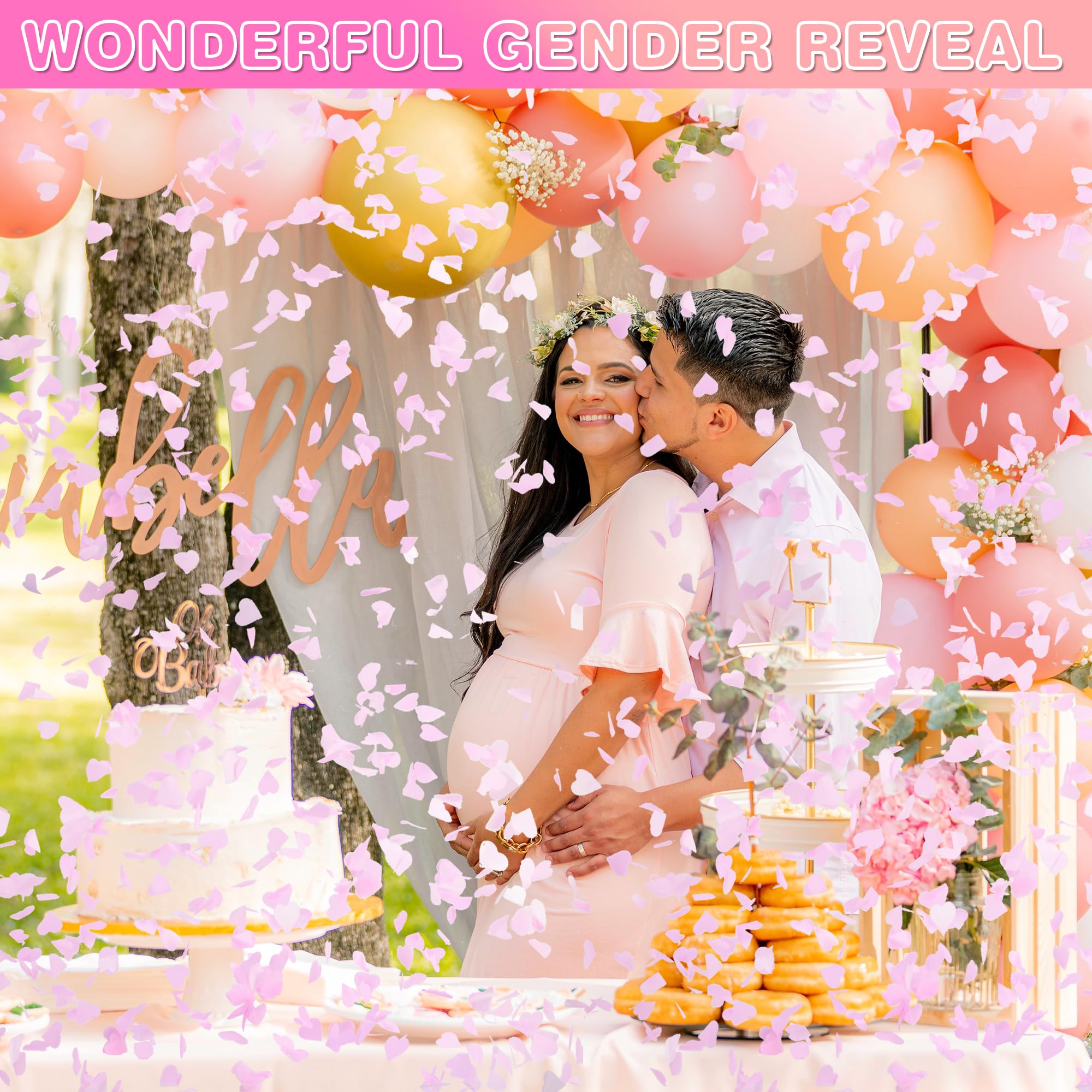 4 Pack Gender Reveal Konfettikanone, biologisch abbaubares rosa Konfetti-Papier mit Maisstärkepulver, luftbetriebene Launches 4,8-7,9 m, Konfetti-Blaster für Mädchen, Geschlecht offenbaren,