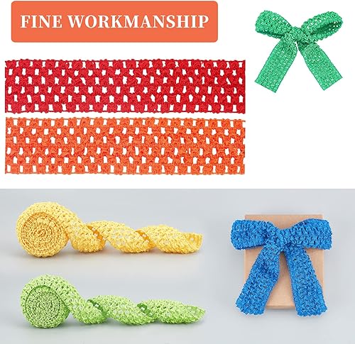 Miniatura 10 de BENECREAT Cinta elástica de ganchillo de 15 yardas, 7 estilos, 1.5 pulgadas de ancho, tela elástica rosa para envolver regalos, lazos para el pelo,