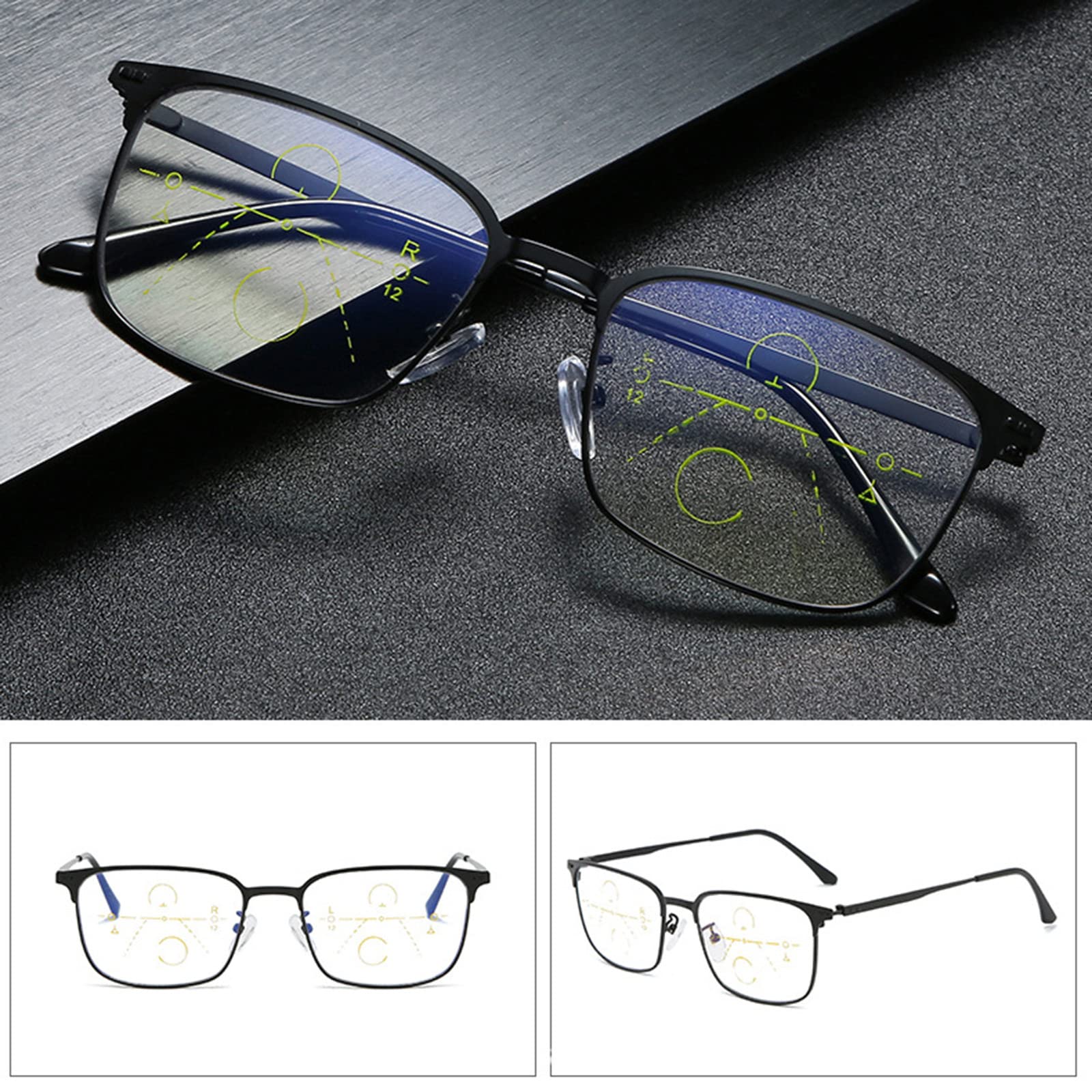 Neue Fern- und Nah-Lesebrille mit doppeltem Verwendungszweck, Titanlegierung, übergroßer Rahmen, Progressive Multifokus-Linse, ältere Leser, Schwarz-+3.00