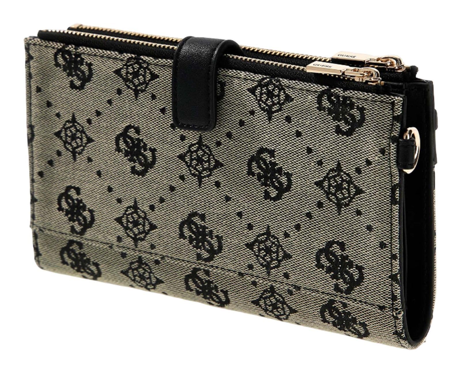 GUESS Monedero Melinda Logo SLG Double Zip Organizer Black Logo Negro