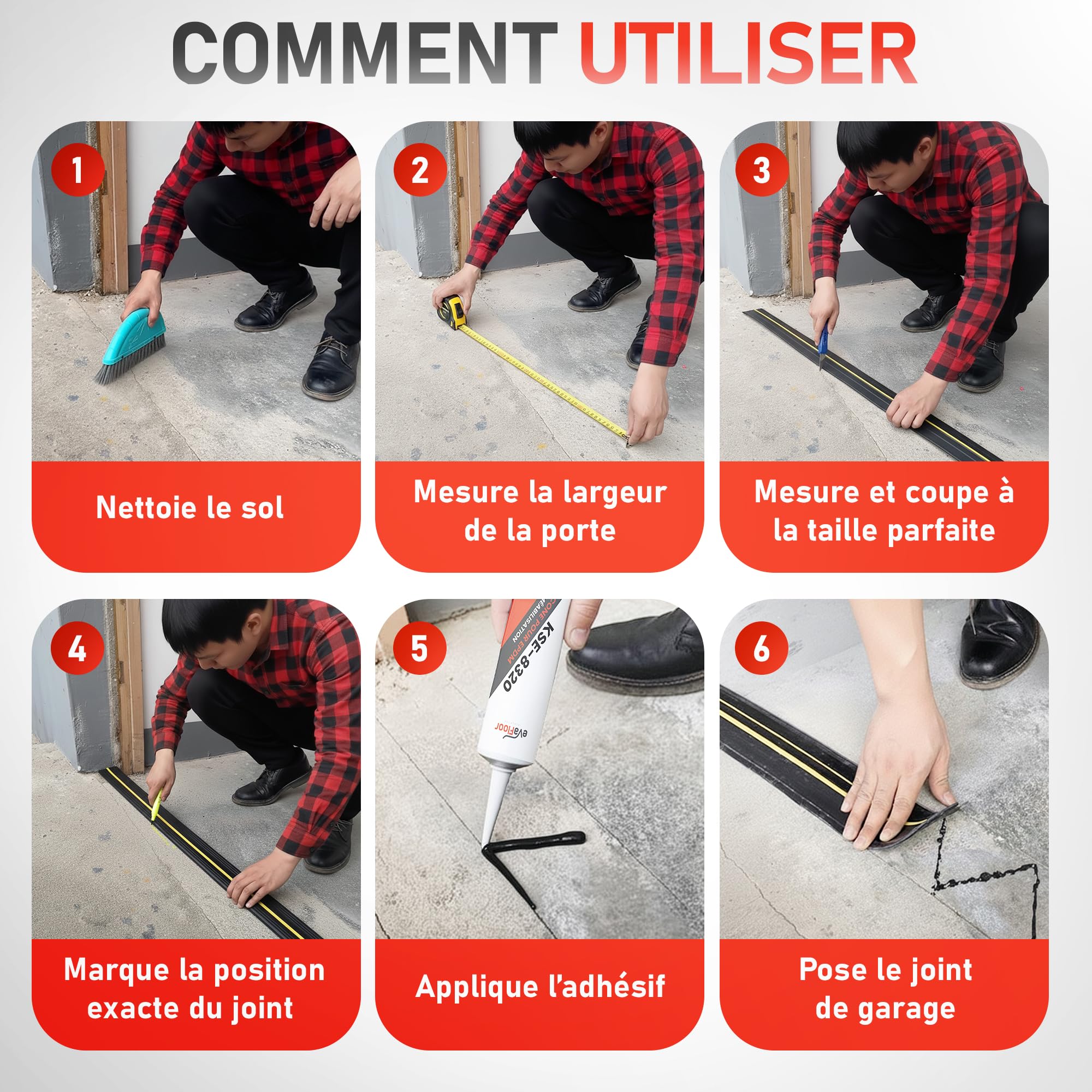 Joint Porte Garage 3M | Empêche l’Eau, la Poussière et le Froid – Installation Facile | Seuil de Porte de Garage | Silicone d’installation incluse (3 m)