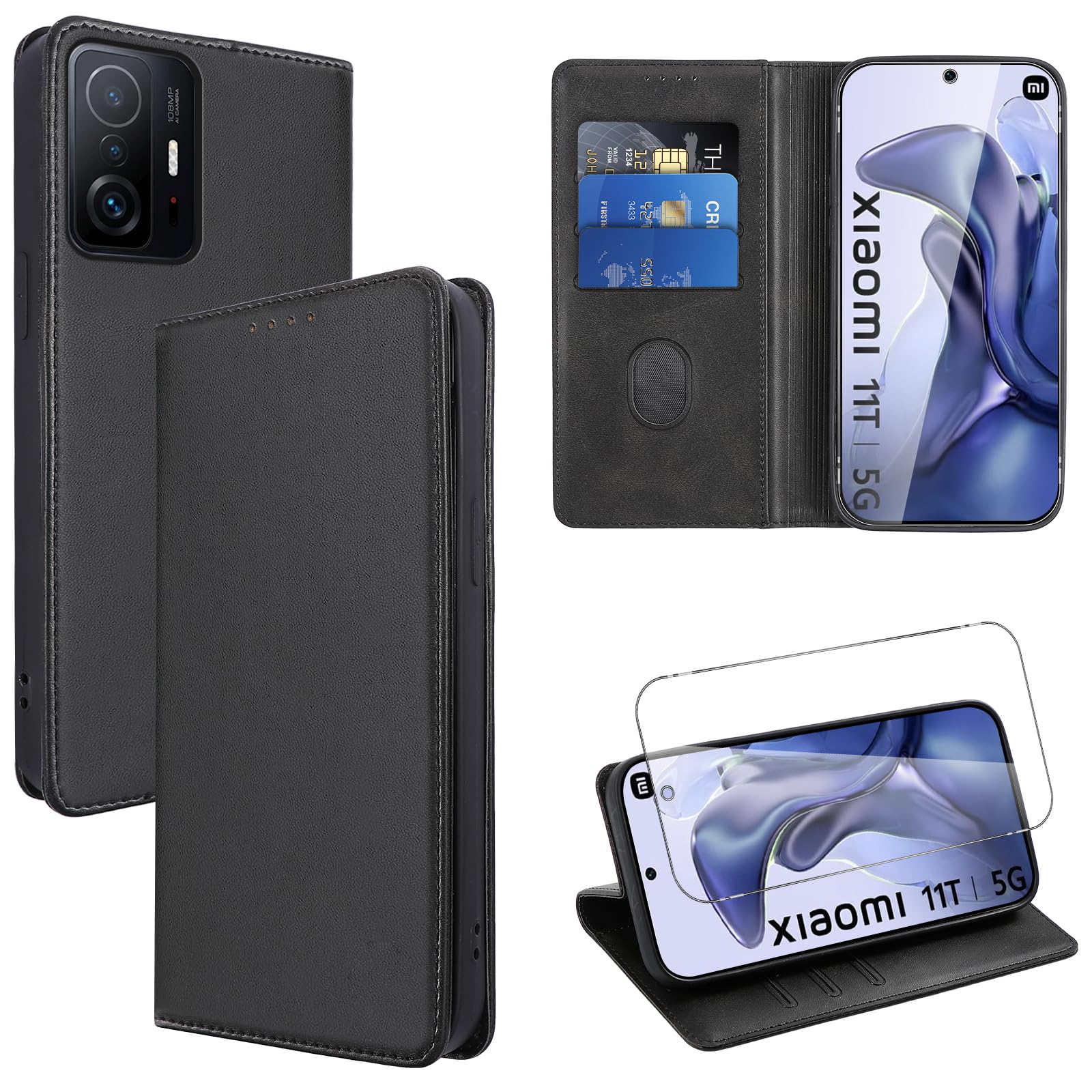 Leder Flip Case Mit Kartenfach Für Xiaomi 11T/12T/12 Lite 5G & Mehr – Magnetisch, Schwarz