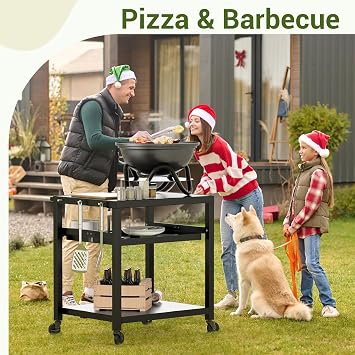 NUUK Outdoor Grill Prep Table 24x30 Metal Grill Cart Outside 3-Layer Pizza Oven Table and 24 x 30 Station Cover
