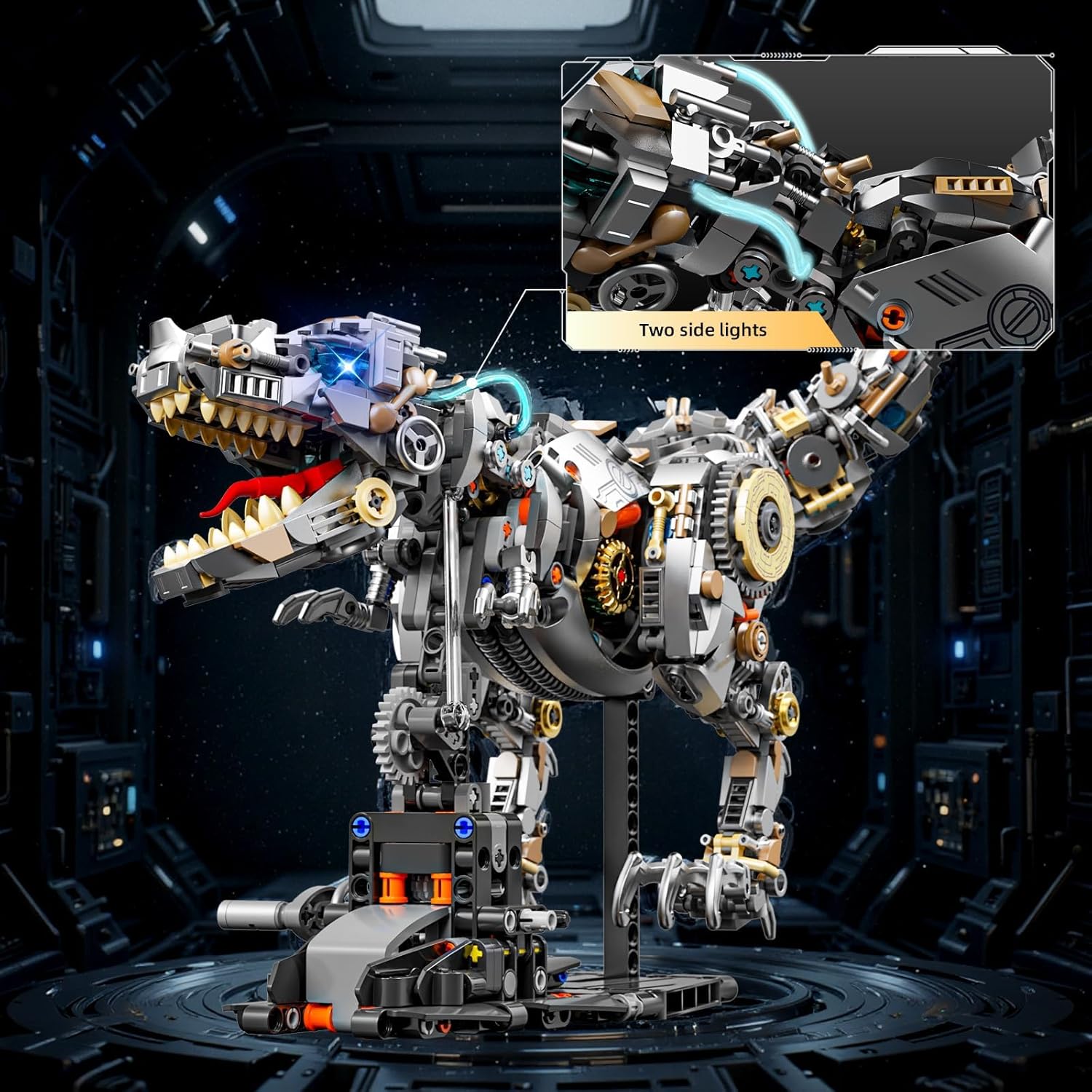 HJPLPXH Mechanical T-Rex Dinosaur Building Blocks Set–Collectible Dino Model with Movable Gears, LED Lights & Motor, Complete with Display Stand, Ideal Hobby Gift & Home Decor for Adults & Teens