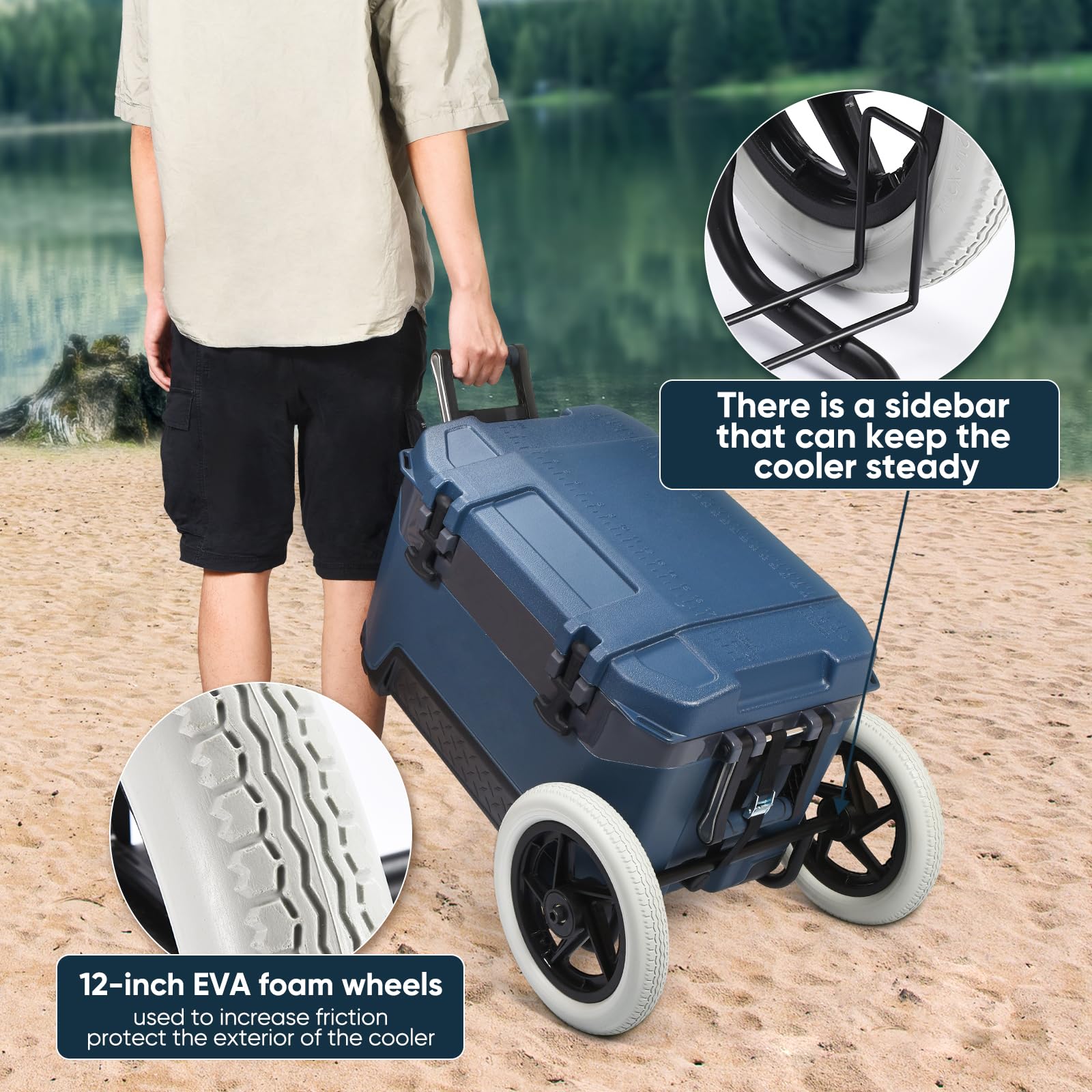 Cooler Cart Kit, Cooler Wheel Kit Includes 12-Inch Cooler Wheels, Universal Heavy Duty Wheels for Cooler Camping Cooler Accessories for Camping & Beach, 17 Inches Coolers
