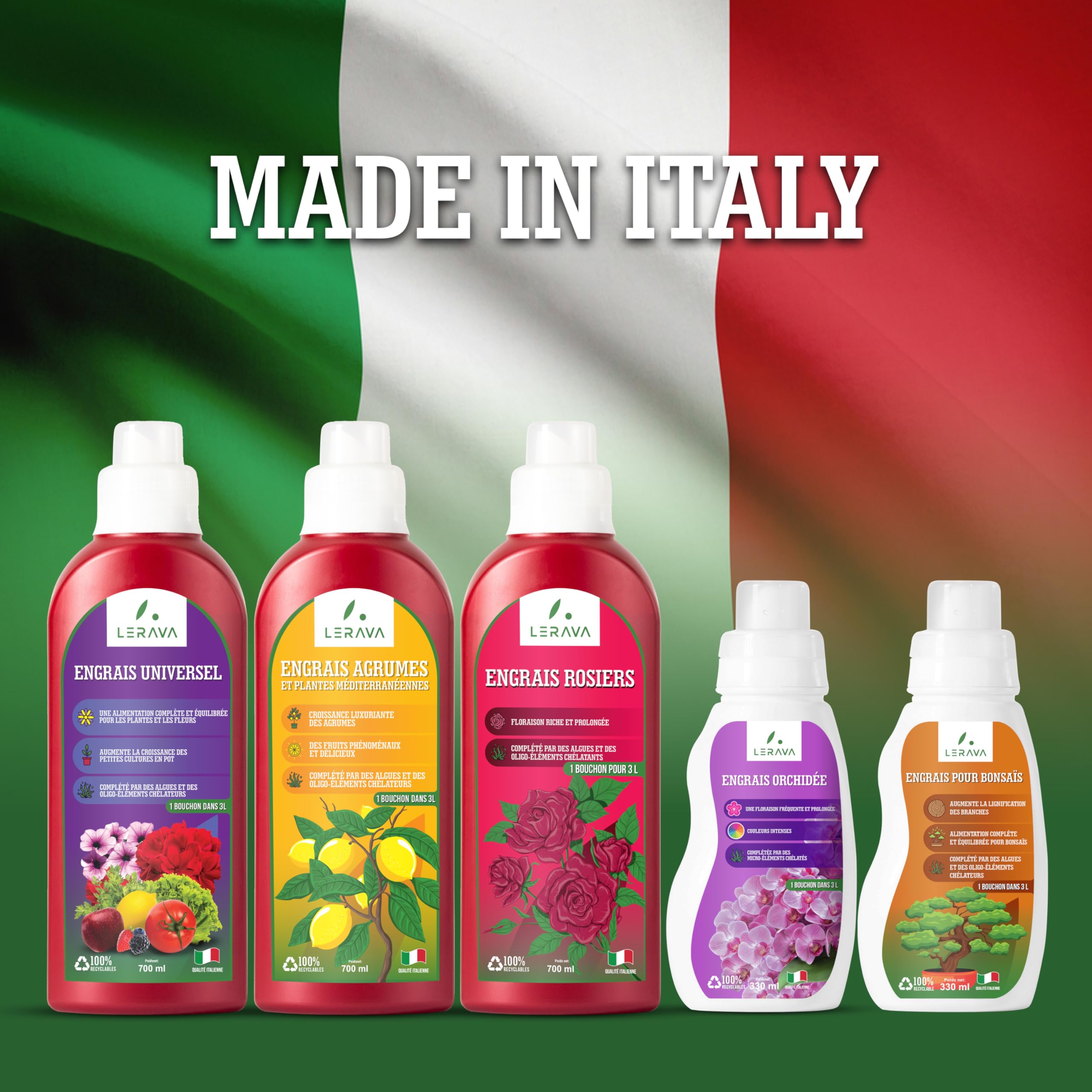 LERAVA Engrais Bonsai Liquide 330ml avec Tapo Doseur - Engrais Ficus Ginseng, Carmona, Tamac - Favorise Lignification - Made in Italy