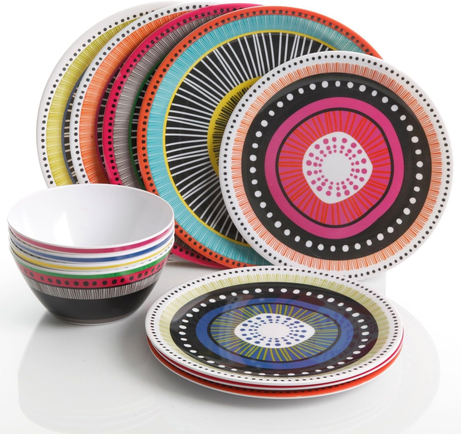 Gibson Home Almira 12 Piece Melamine Dinnerware Set, Assorted Colors