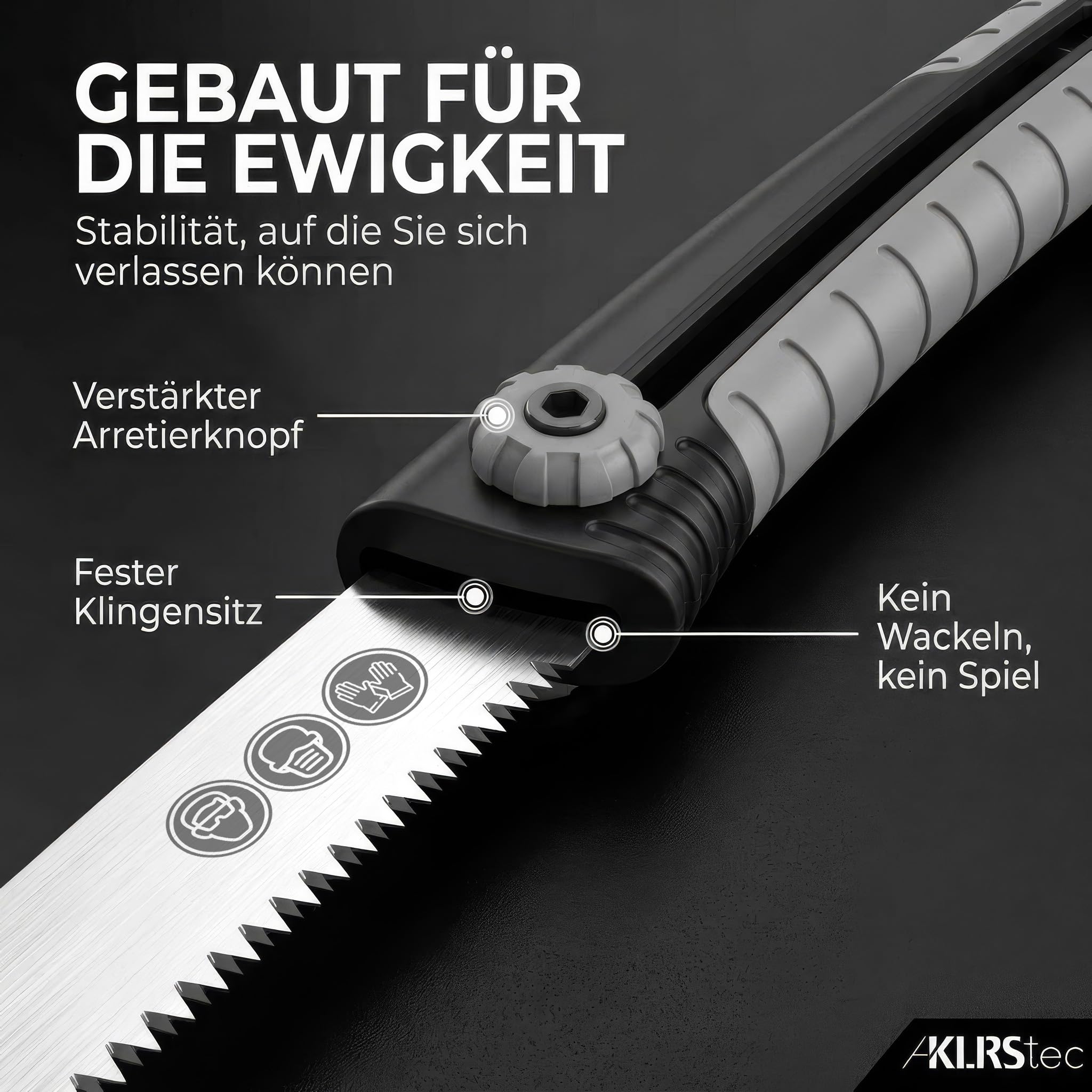 KLRStec SlidePro Astsäge [25cm Sägeblatt] Profi Handsäge mit Safety-Slide-Mechanismus aus SK5-Karbonstahl | Stabile Holzsäge, Gartensäge, Baumsäge & Outdoor Säge inkl. Tasche