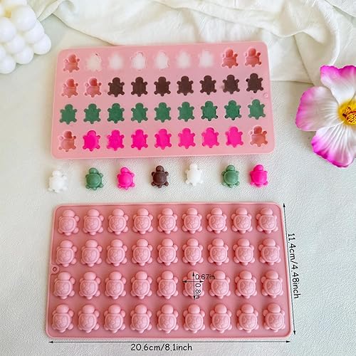 Miniatura 5 de Paquete de 2 mini moldes de silicona de tortuga para chocolate, 72 cavidades de tortugas marinas de chocolate, moldes de caramelo de tortuga, cubo