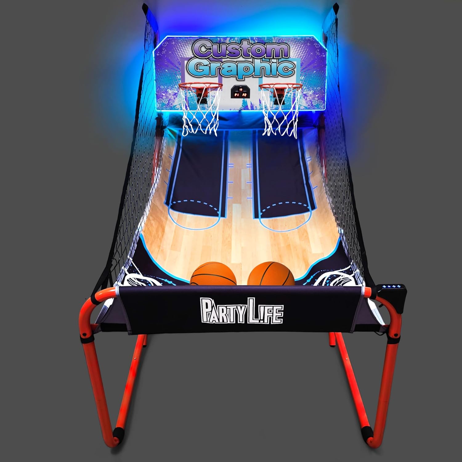 PartyLife 2-Player Basketball Arcade Game w/Optional LED Lights | Electronic Scoring | 5 Balls, 1 Pump, 8 Games | Folding Design | Heavy-Duty Steel Frame | Fun for Everyone - Choose Your Model