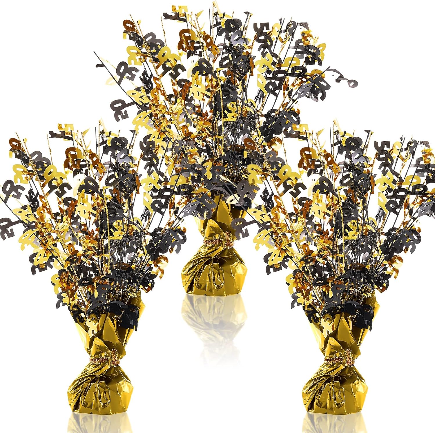 Giegxin 3 Pcs 50th Anniversary Centerpiece for Wedding Table Decorations | Gold Black, Metallic Plastic Decor for 50th Wedding, Reunion Tables, Anniversary Accessory with Weighted Foil Base
