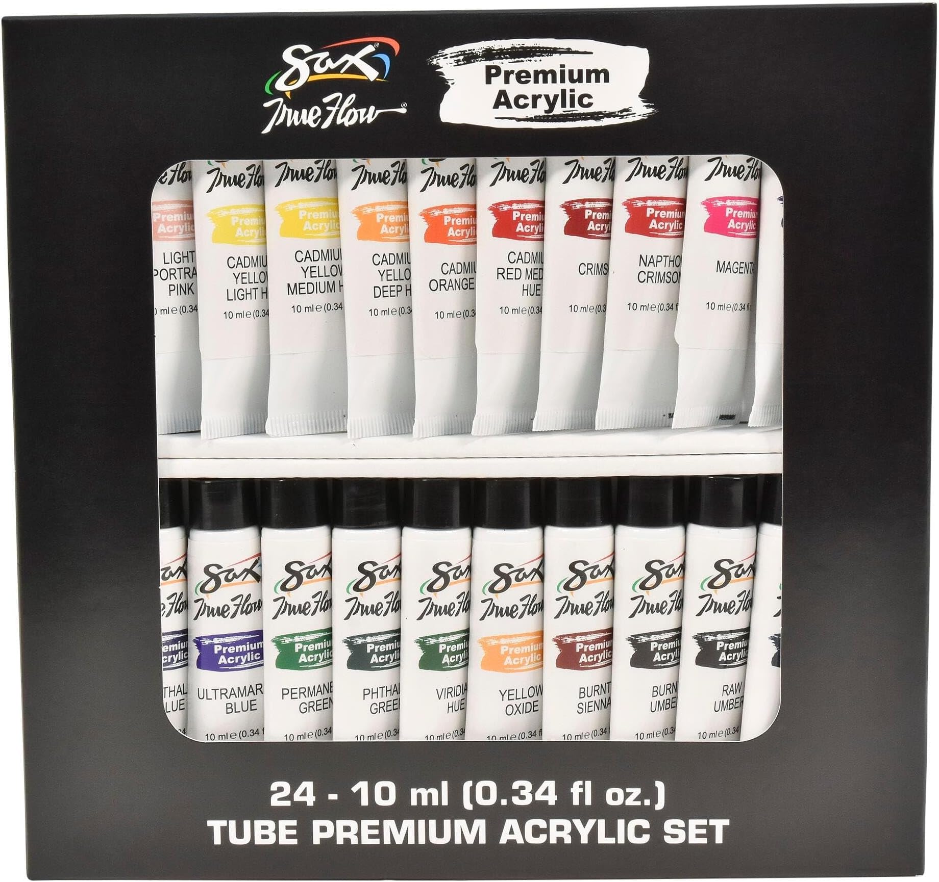 Sax Premium Acrylic Paint, Assorted Colors, 0.34 Ounce Tubes, Set of 24