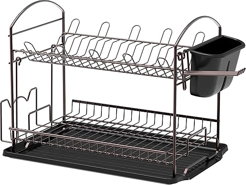 Miniatura 6 de Simple Houseware Escurridor de platos de 2 niveles con escurridor, color blanco