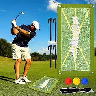 Golf Training Mat for Swing Detection Batting, Golf Divot Mat Analysis Swing Path and Correct Hitting Posture Golf Practice Swing Mat, Portable Golf Practice Grass Turf Mat