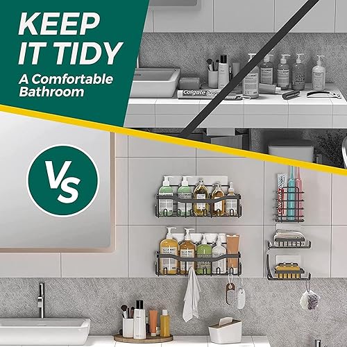 Miniatura 7 de Organizador de ducha adhesivo para organización de almacenamiento de baño, paquete de 5 estantes de ducha sin taladrar, acero inoxidable para