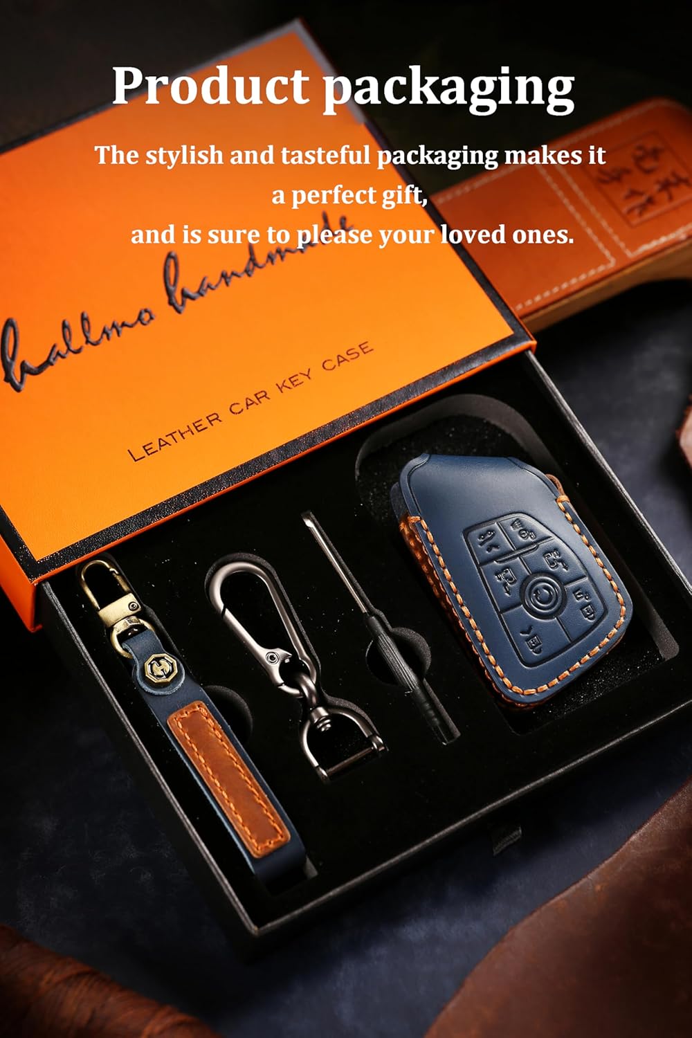 HIBEYO Customizable 5 Button Key Fob Cover Compatible with GMC Yukon Denali Sierra Chevy Silverado Suburban Tahoe Buick 2021- 2025 Accessories Genuine Leather Key Case Personalized Keychain-Black